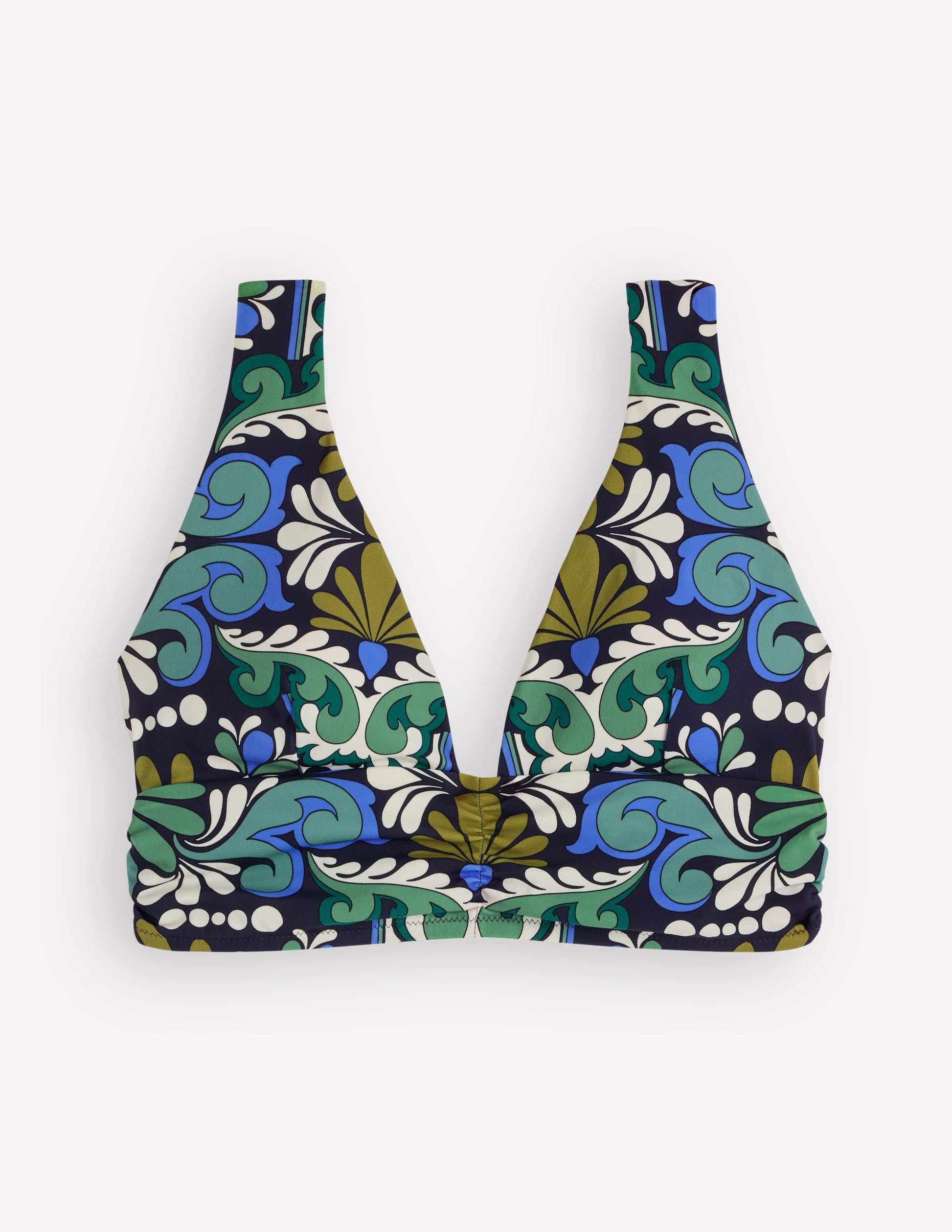 Mykonos Deep V Bikini Top-French Navy, Bloom Tapestry-6