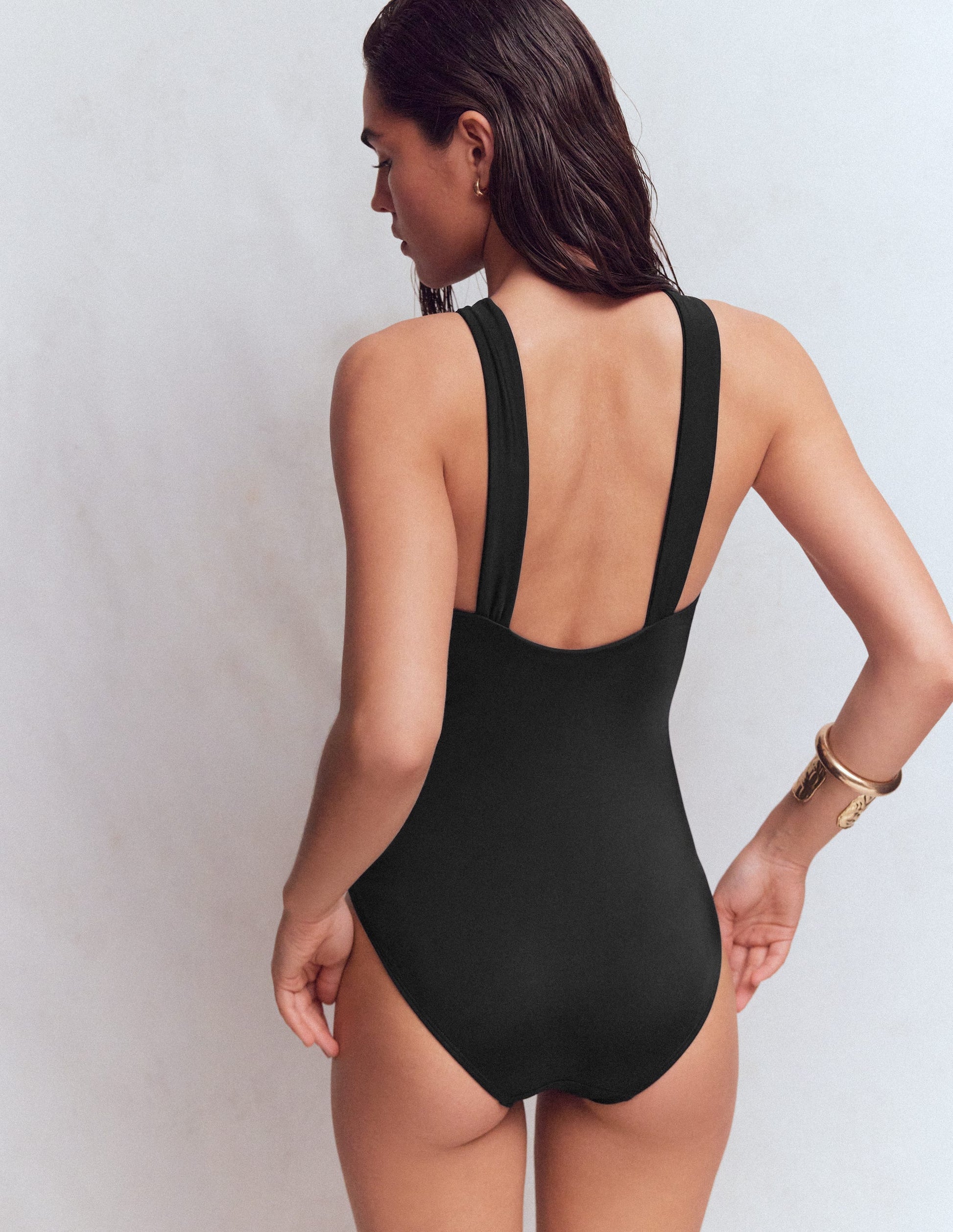 Pleated Strap Cross Swimsuit-Black-3