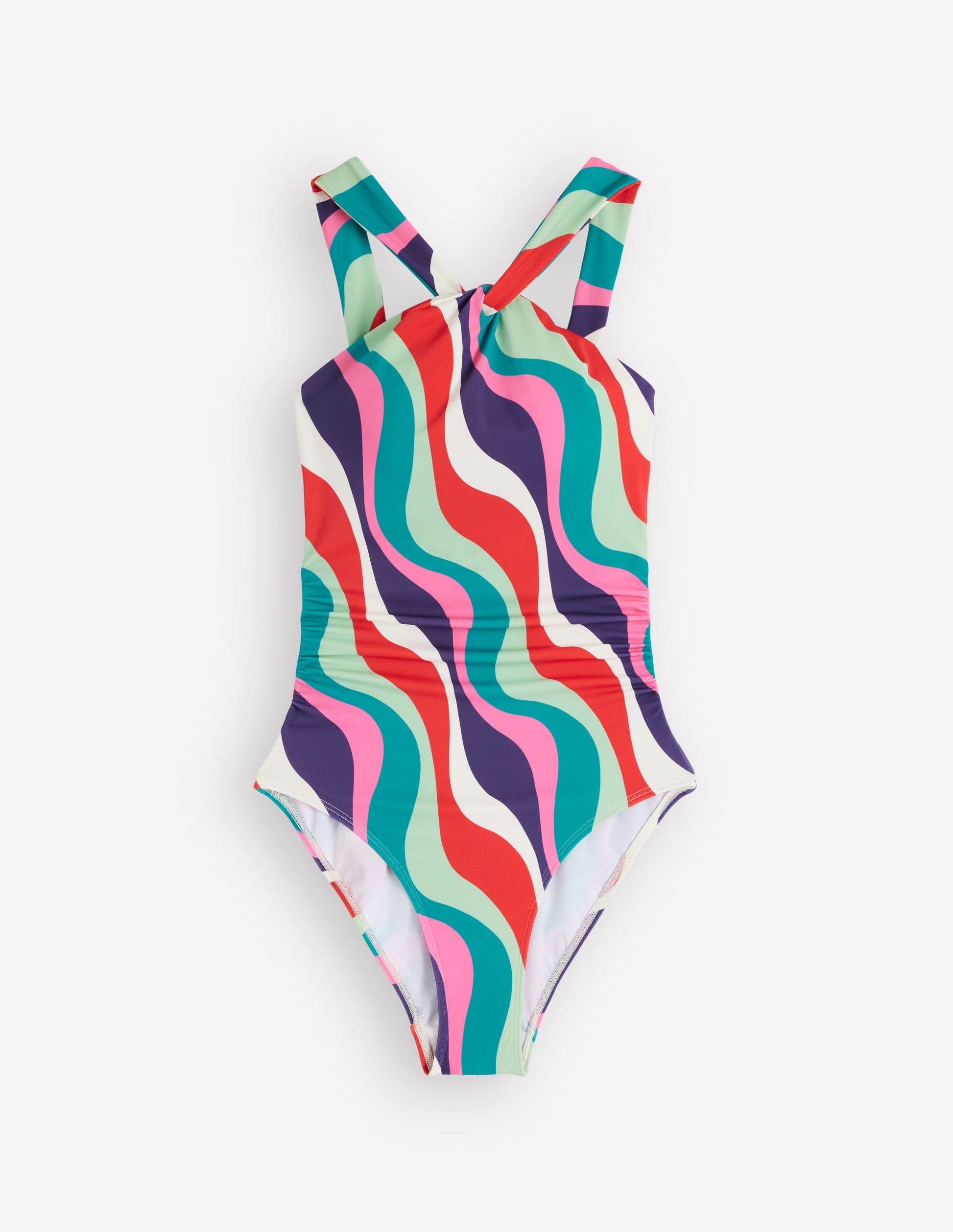 Pleated Strap Cross Swimsuit-Multi, Rhythmic Wave-7