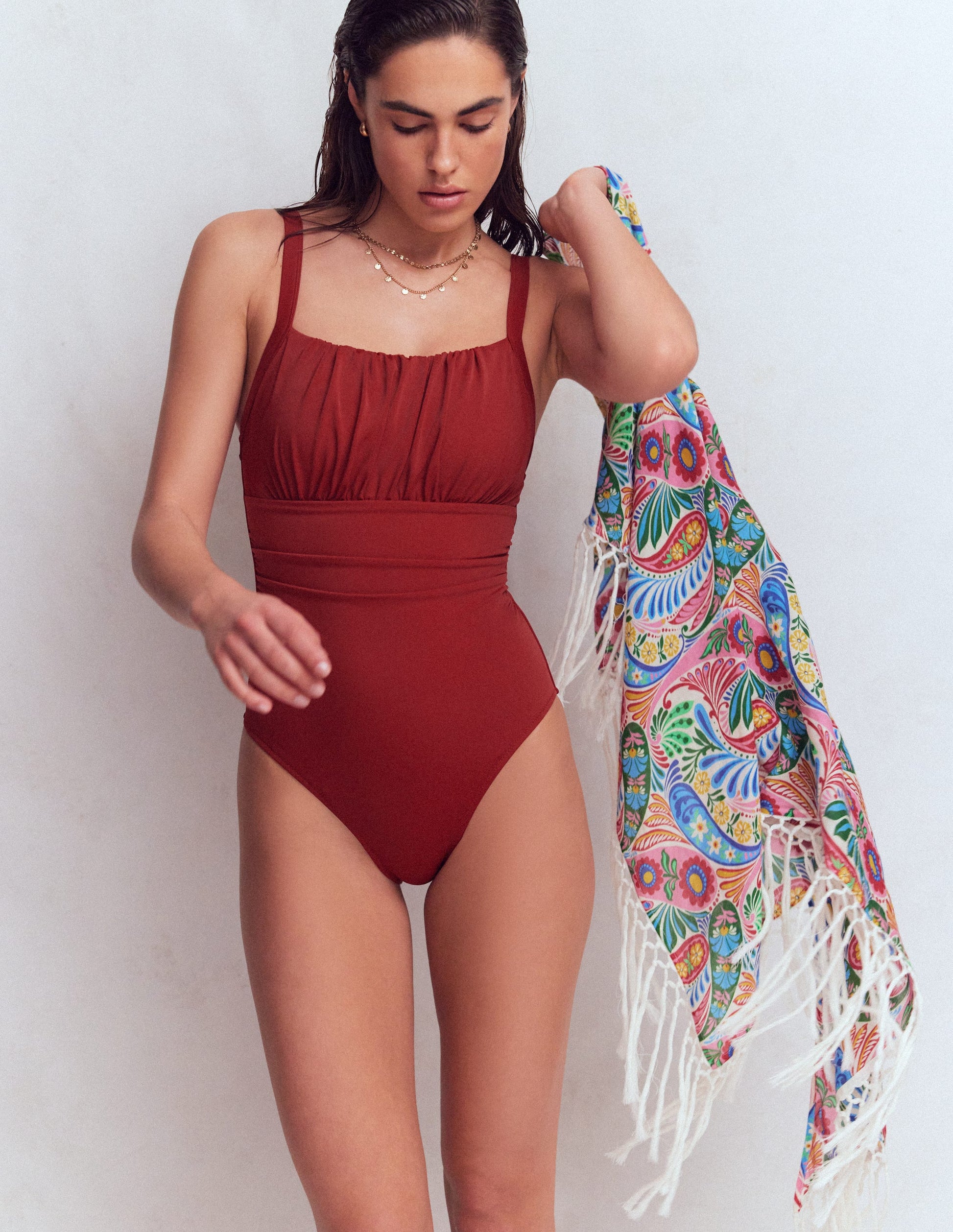 Skiathos Ruched Panel Swimsuit-Paprika-1