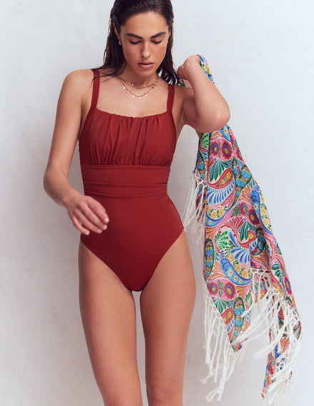 Skiathos Ruched Panel Swimsuit-Paprika