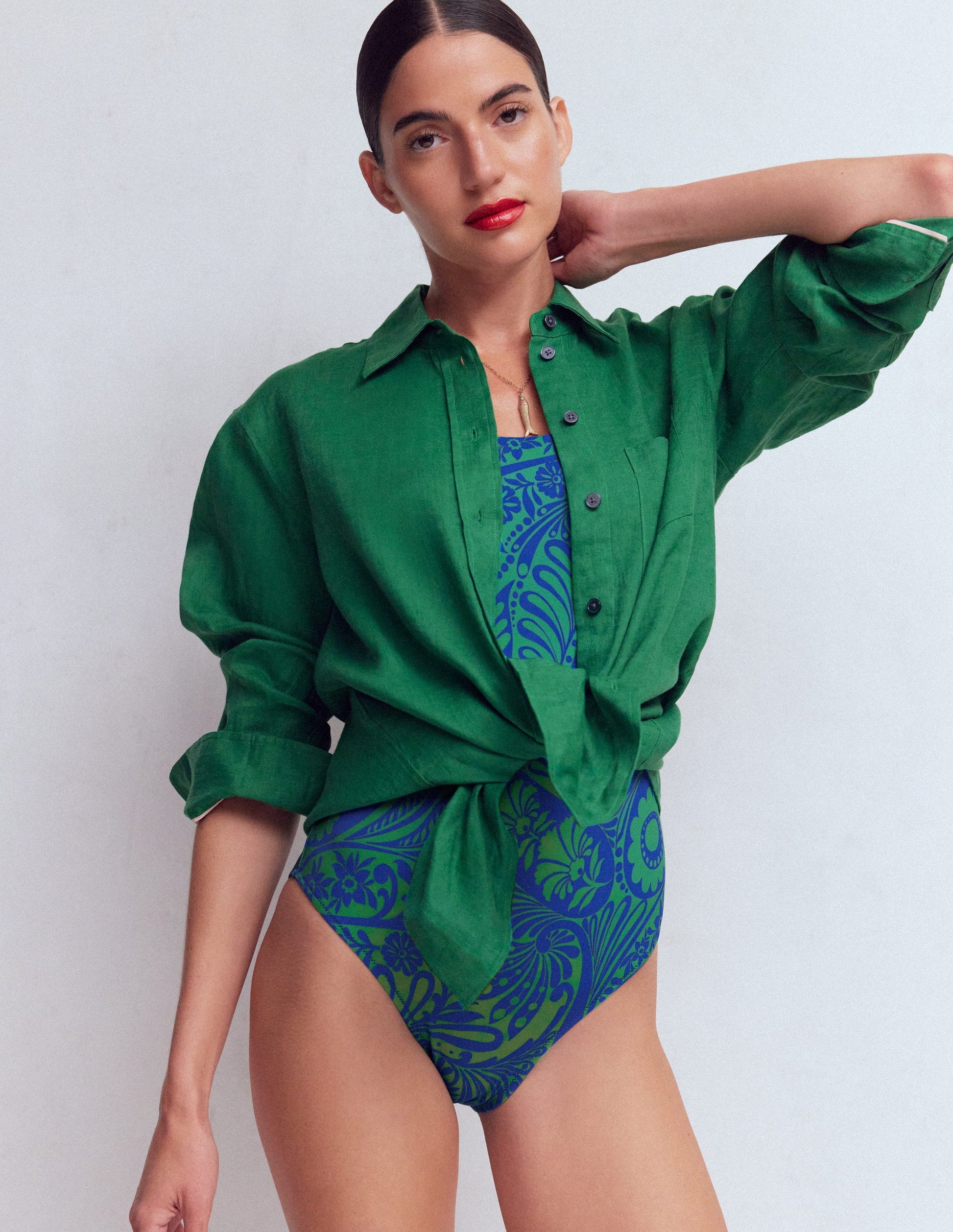 Twist Strap Swimsuit-Blue, Enchanted Paisley-4