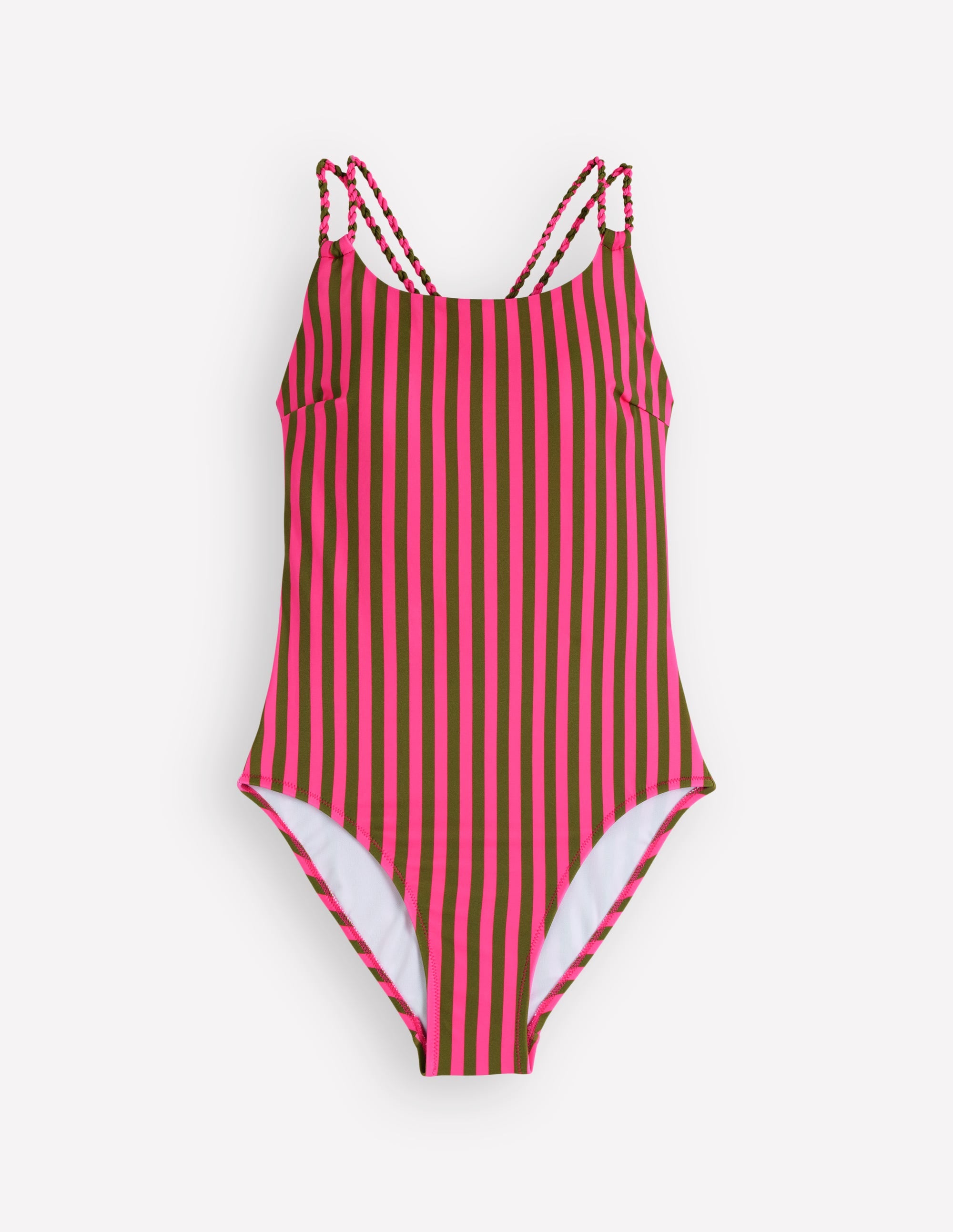 Twist Strap Swimsuit - Pink, Khaki Stripe | Boden UK