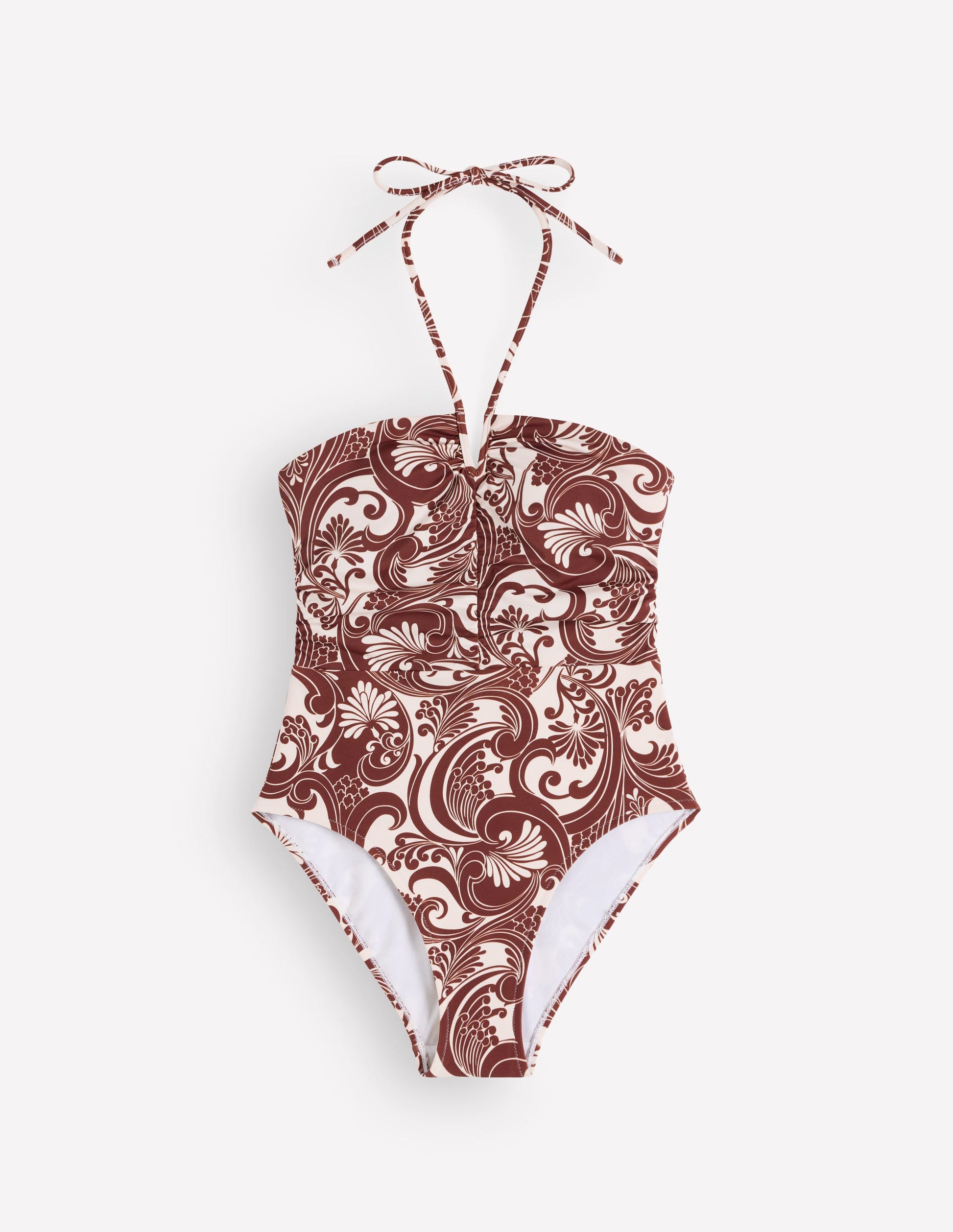 Gather String Swimsuit-Hot Chocolate, Foliage Whirl-6