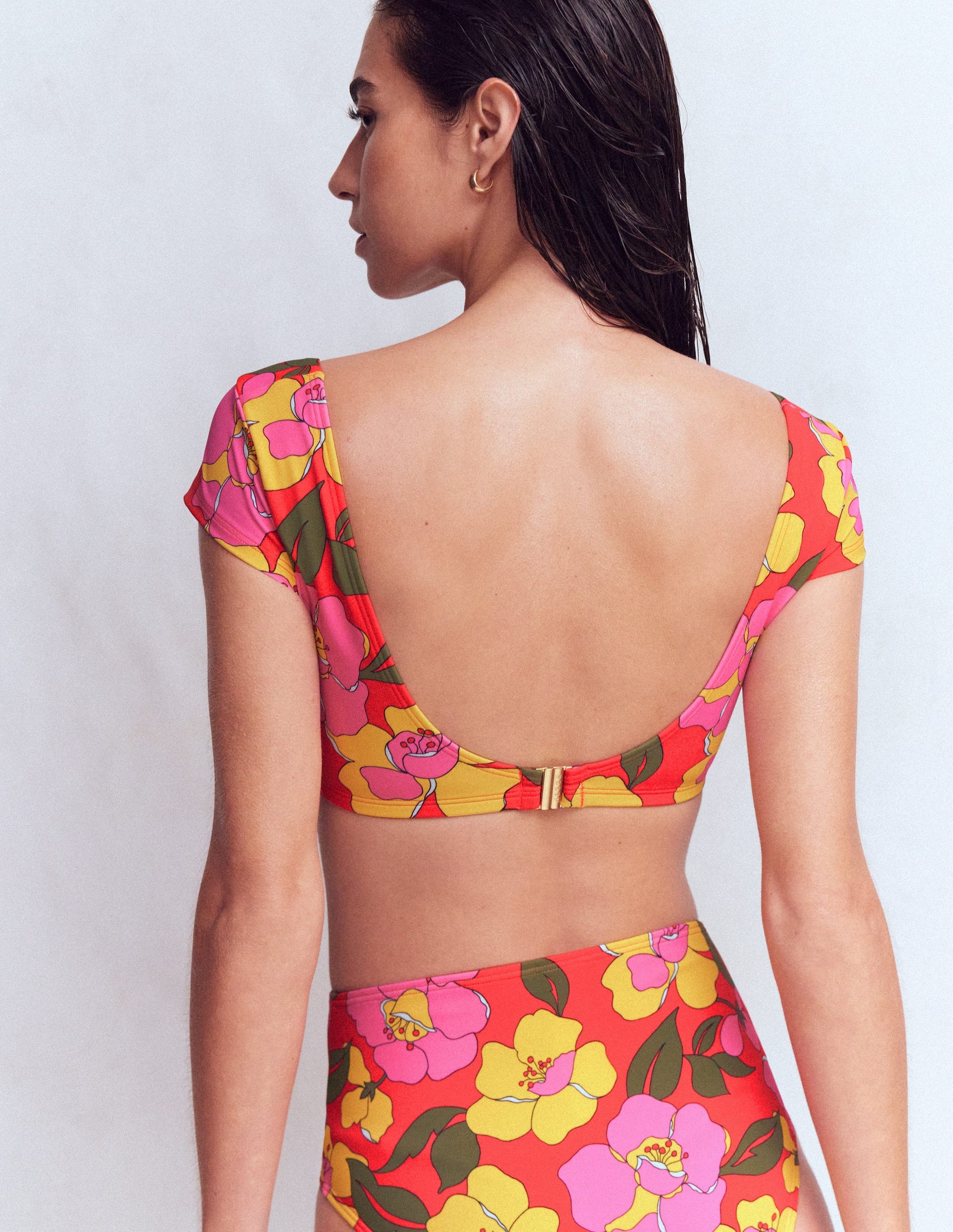 Sweetheart Sleeve Bikini Top-Red, Radiant Bloom-4