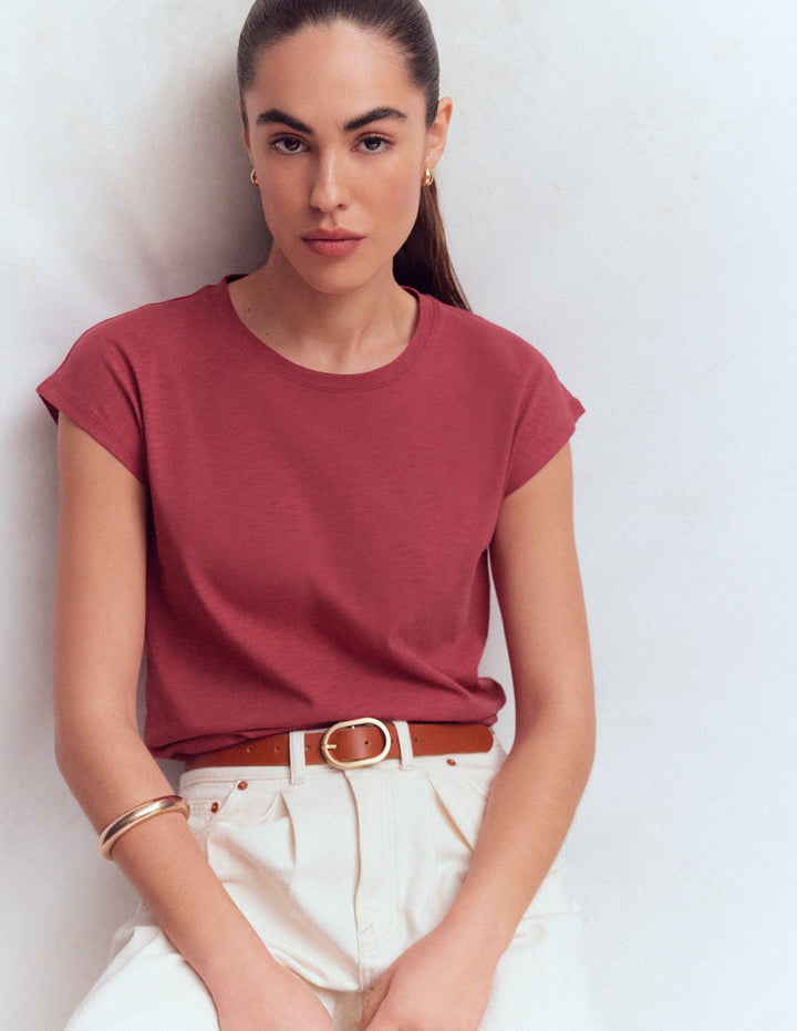 Louisa Slub T-Shirt-Earth Red