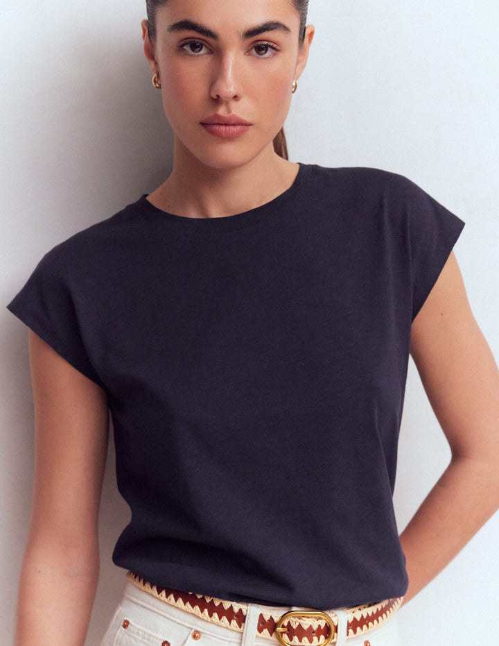 Louisa Slub T-Shirt-Navy
