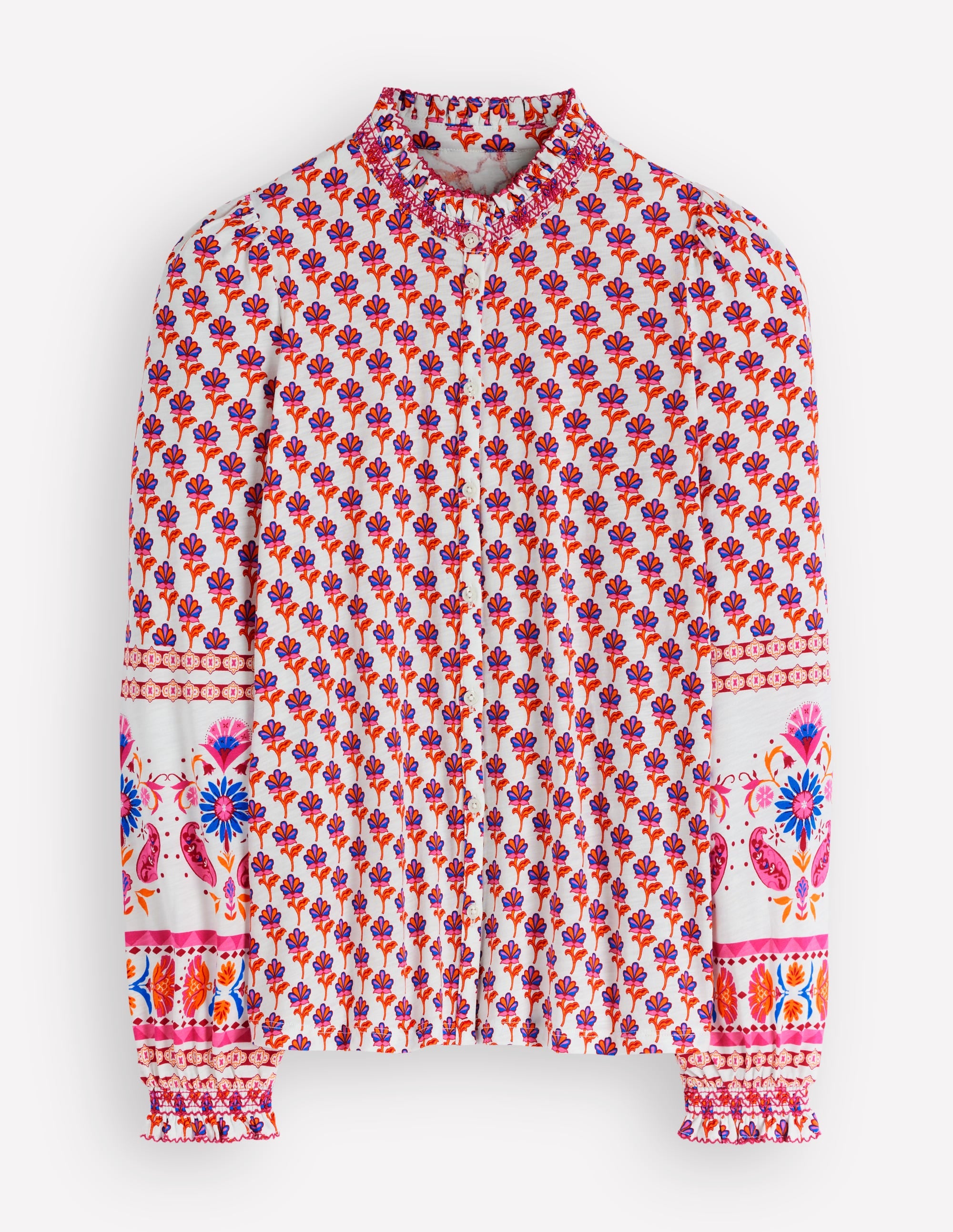 Effie Smocked Detail Shirt-Multi, Meadow Stamp Placement - Image 6