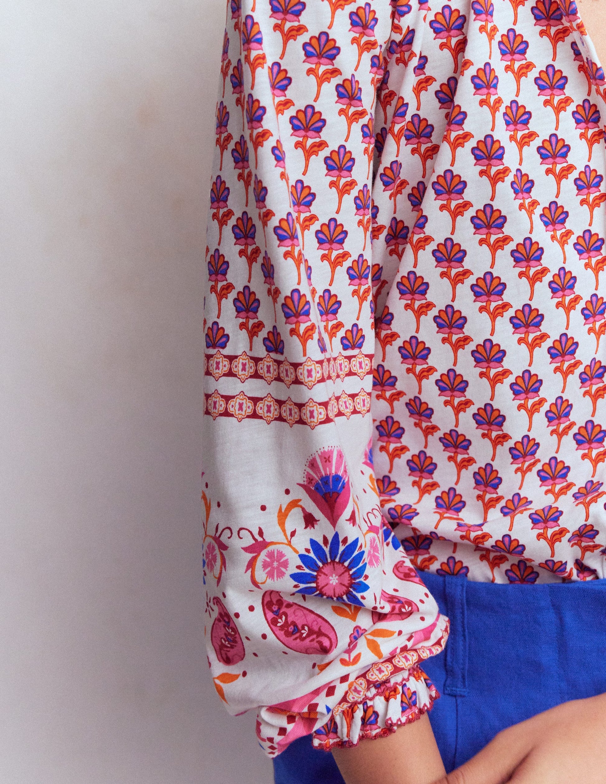 Effie Smocked Detail Shirt-Multi, Meadow Stamp Placement-2