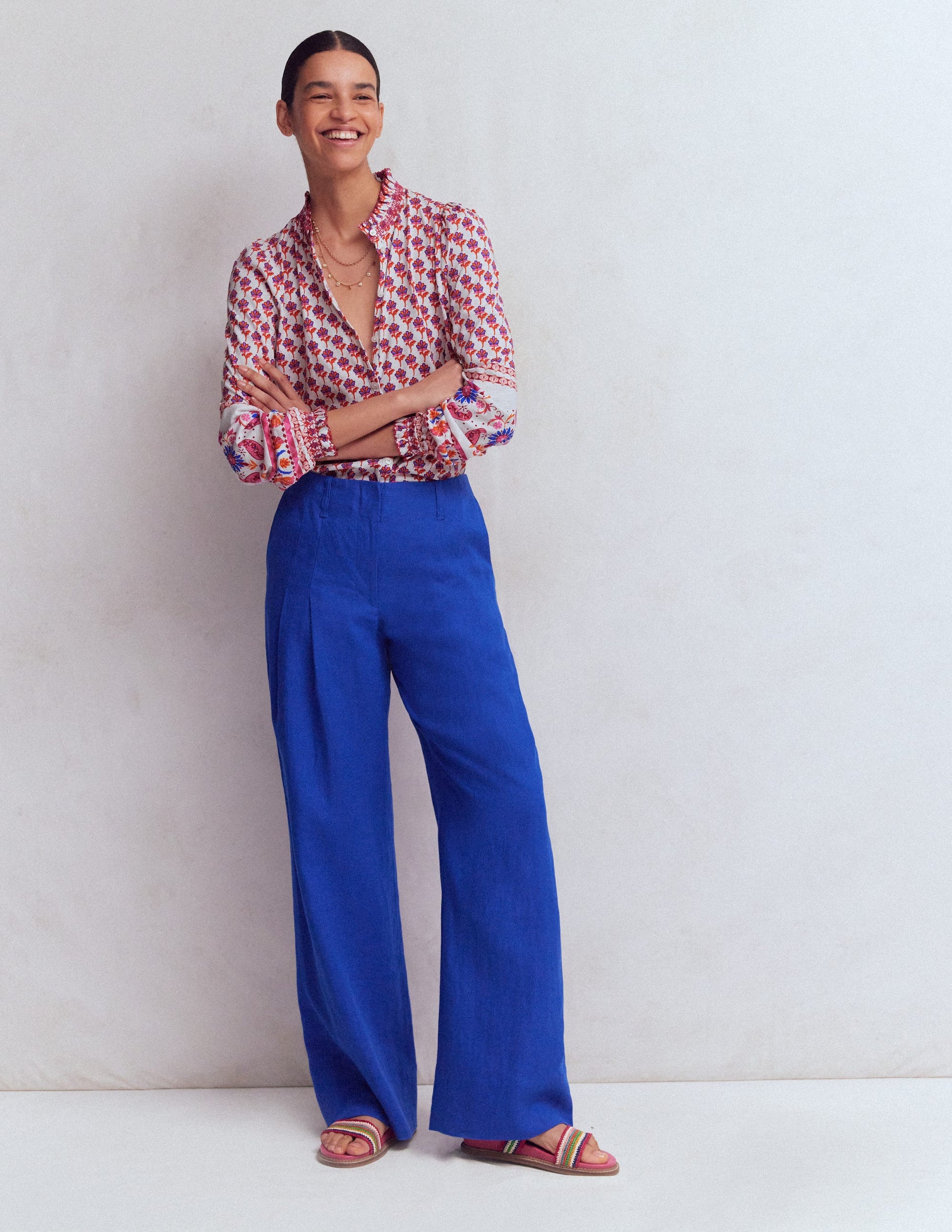 Effie Smocked Detail Shirt-Multi, Meadow Stamp Placement-4