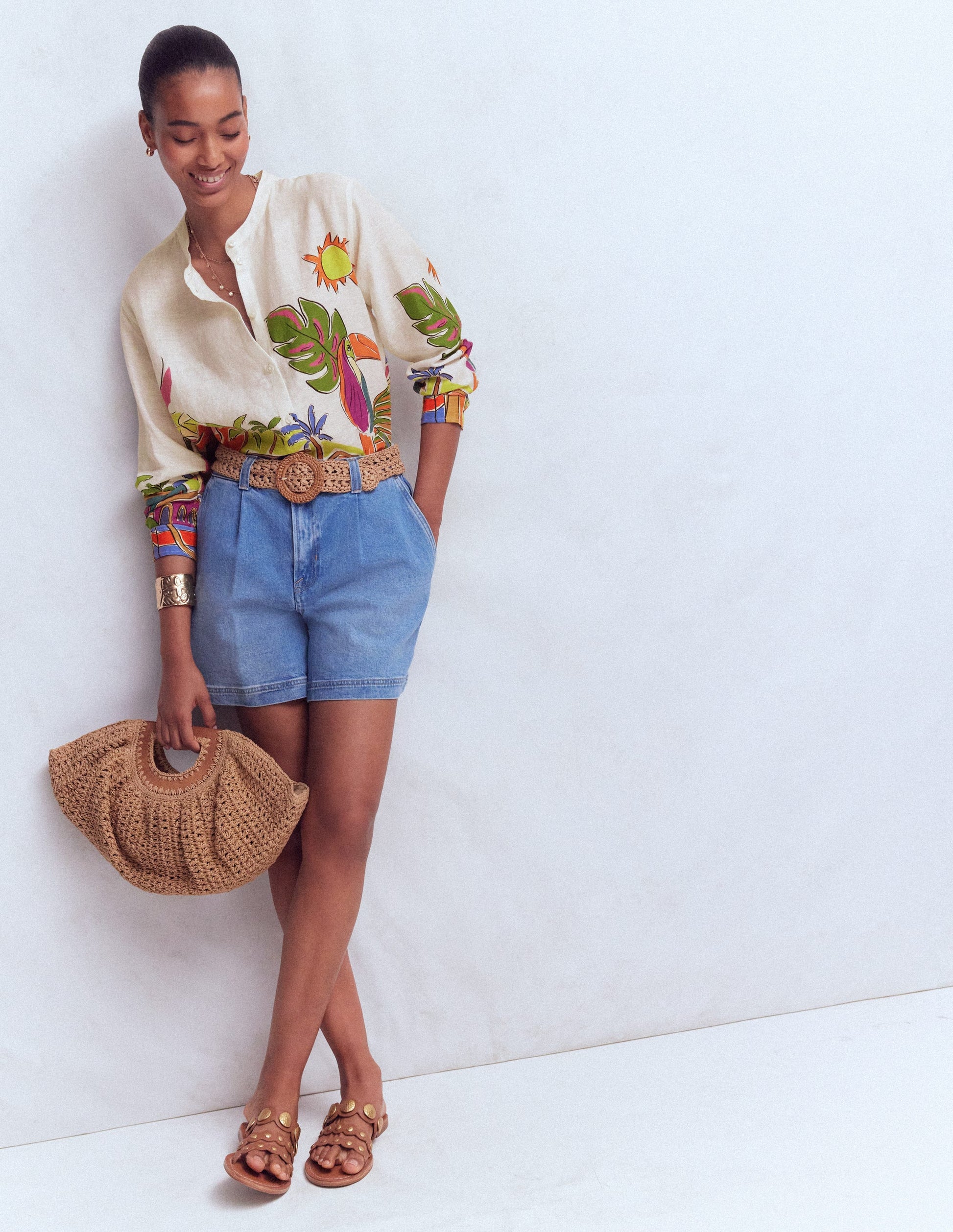 Longline Linen Shirt-Multi, Tropical Village-4