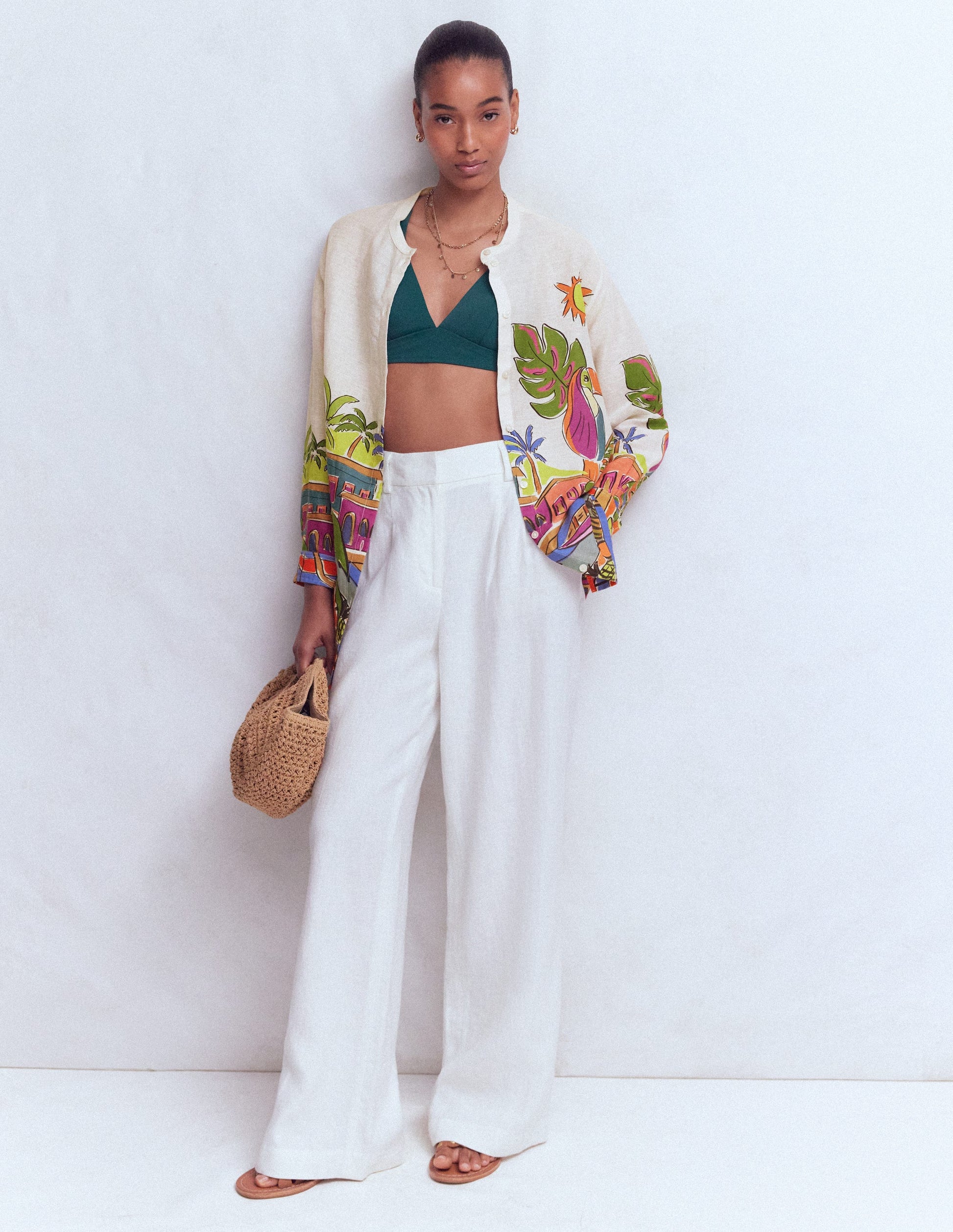 Longline Linen Shirt-Multi, Tropical Village-5