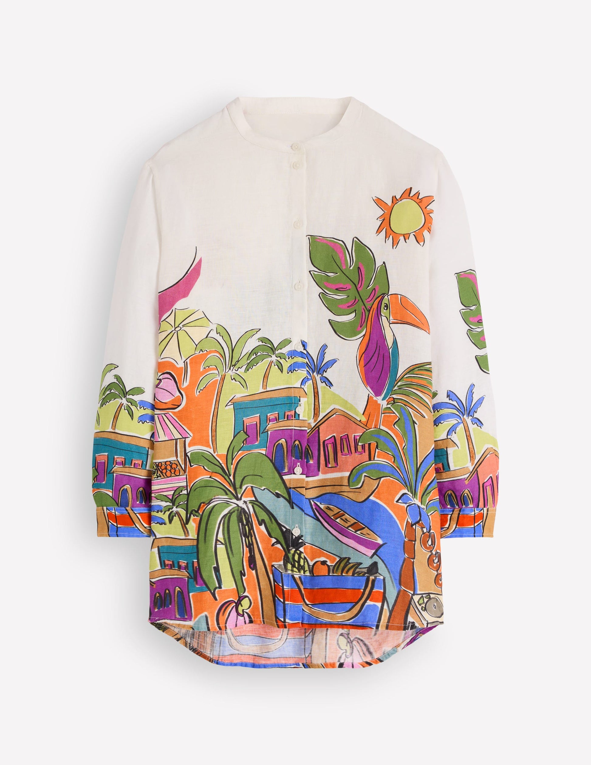 Longline Linen Shirt-Multi, Tropical Village-6