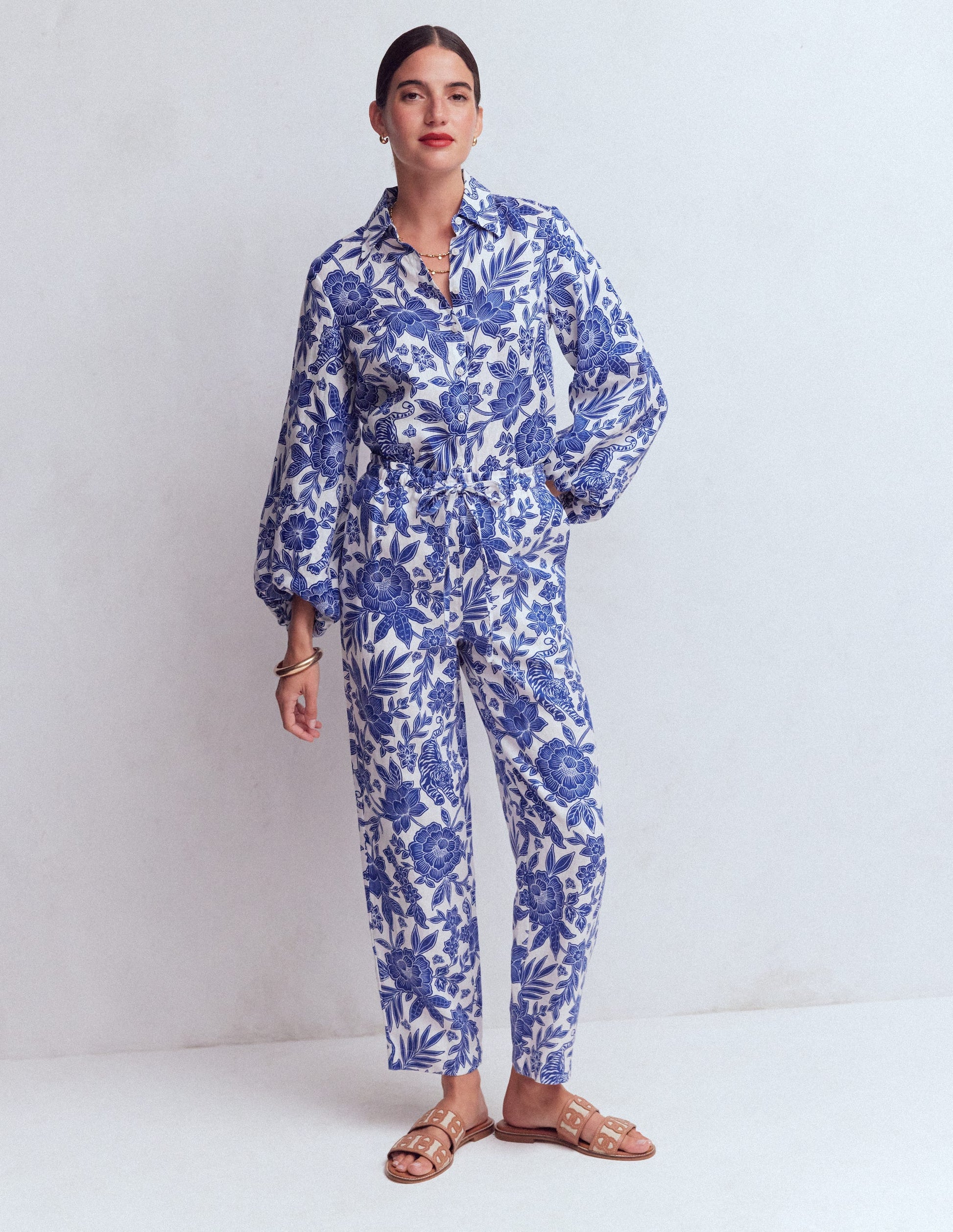 Puff Sleeve Linen Shirt-Sapphire Blue, Tigers Paradise-6