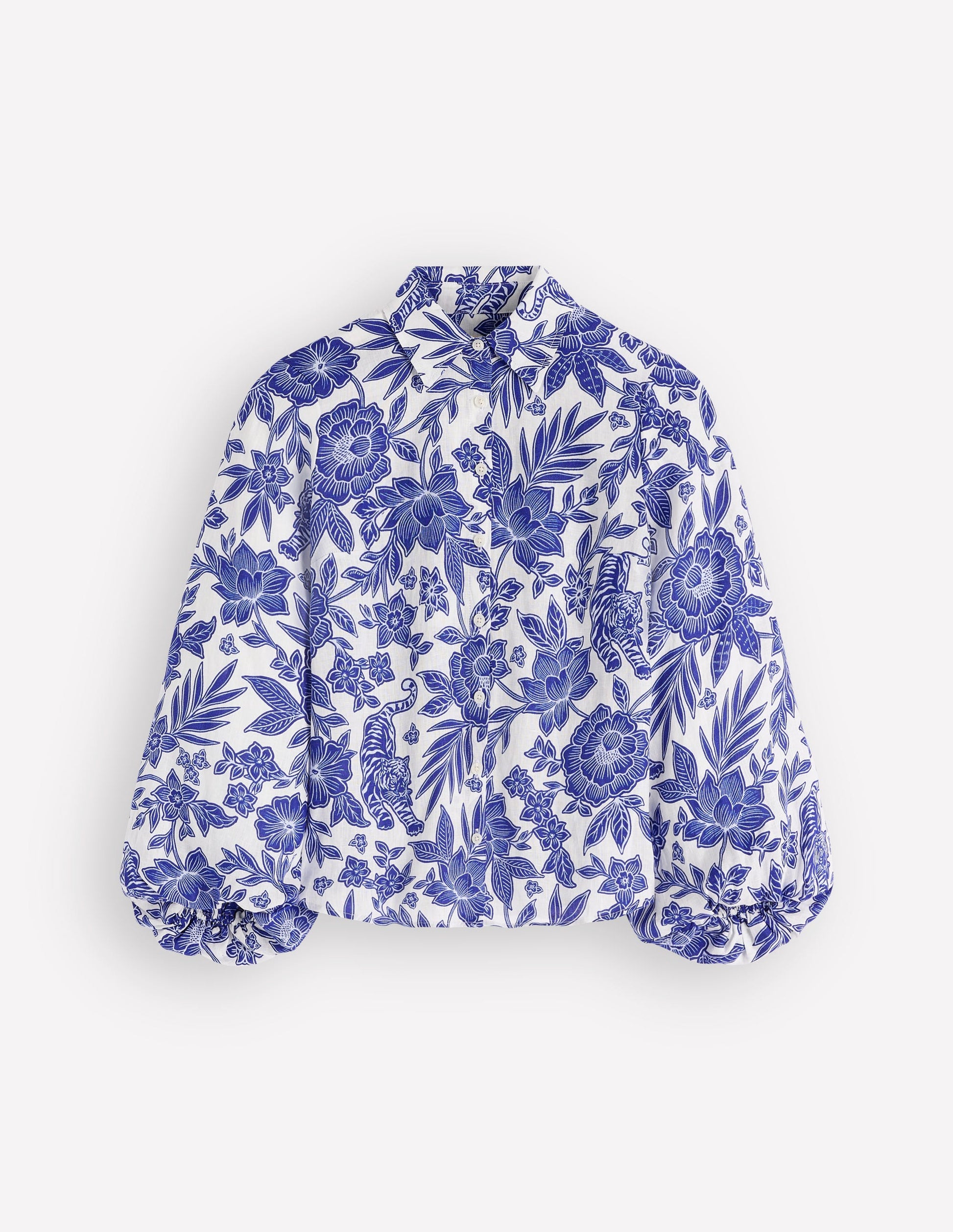 Puff Sleeve Linen Shirt-Sapphire Blue, Tigers Paradise-8