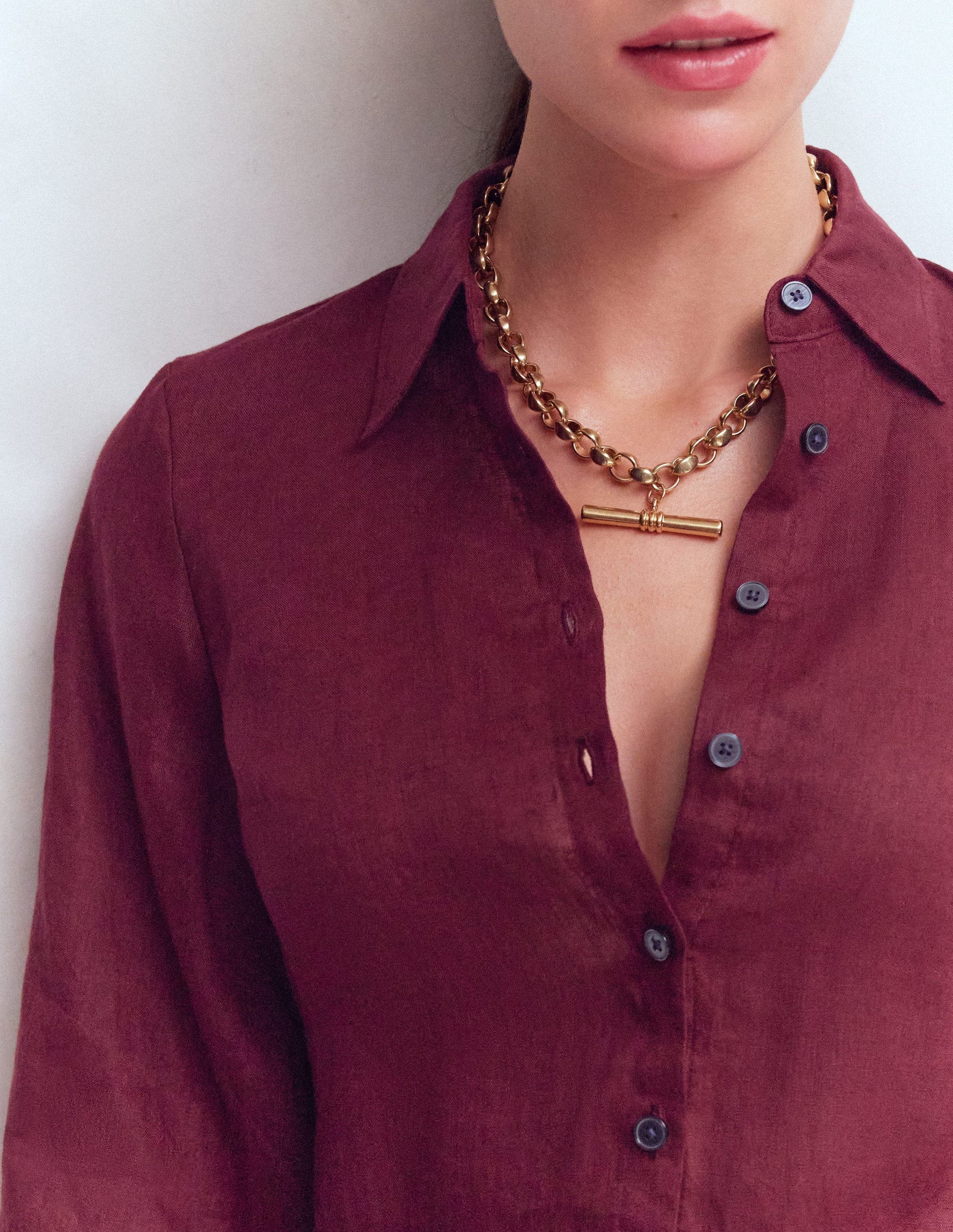 Puff Sleeve Linen Shirt-Deep Wisteria-2