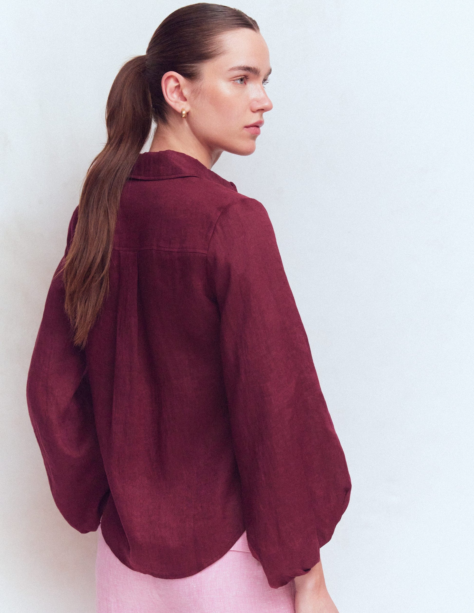 Puff Sleeve Linen Shirt-Deep Wisteria-3