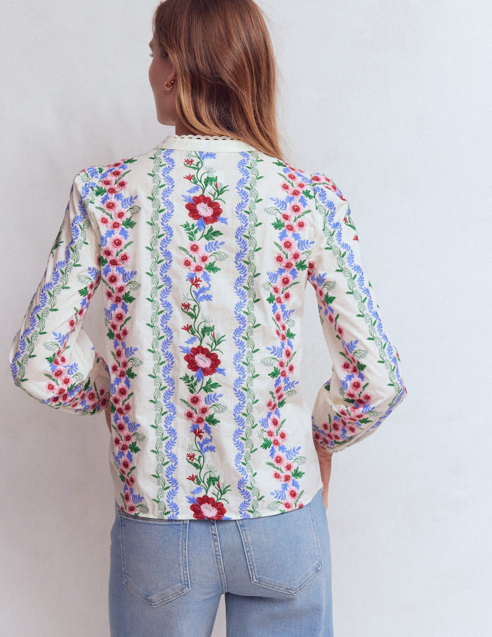 Embroidered Notch Neck Top-Floral Embroidery-5