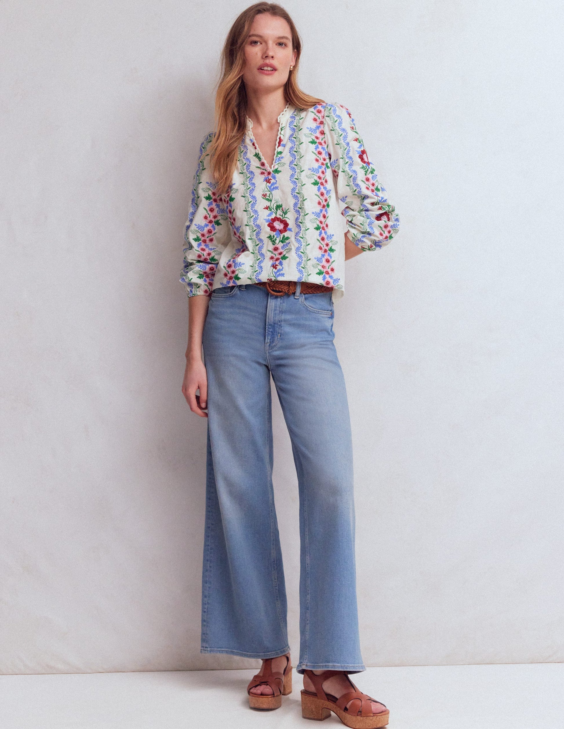 Embroidered Notch Neck Top-Floral Embroidery-6