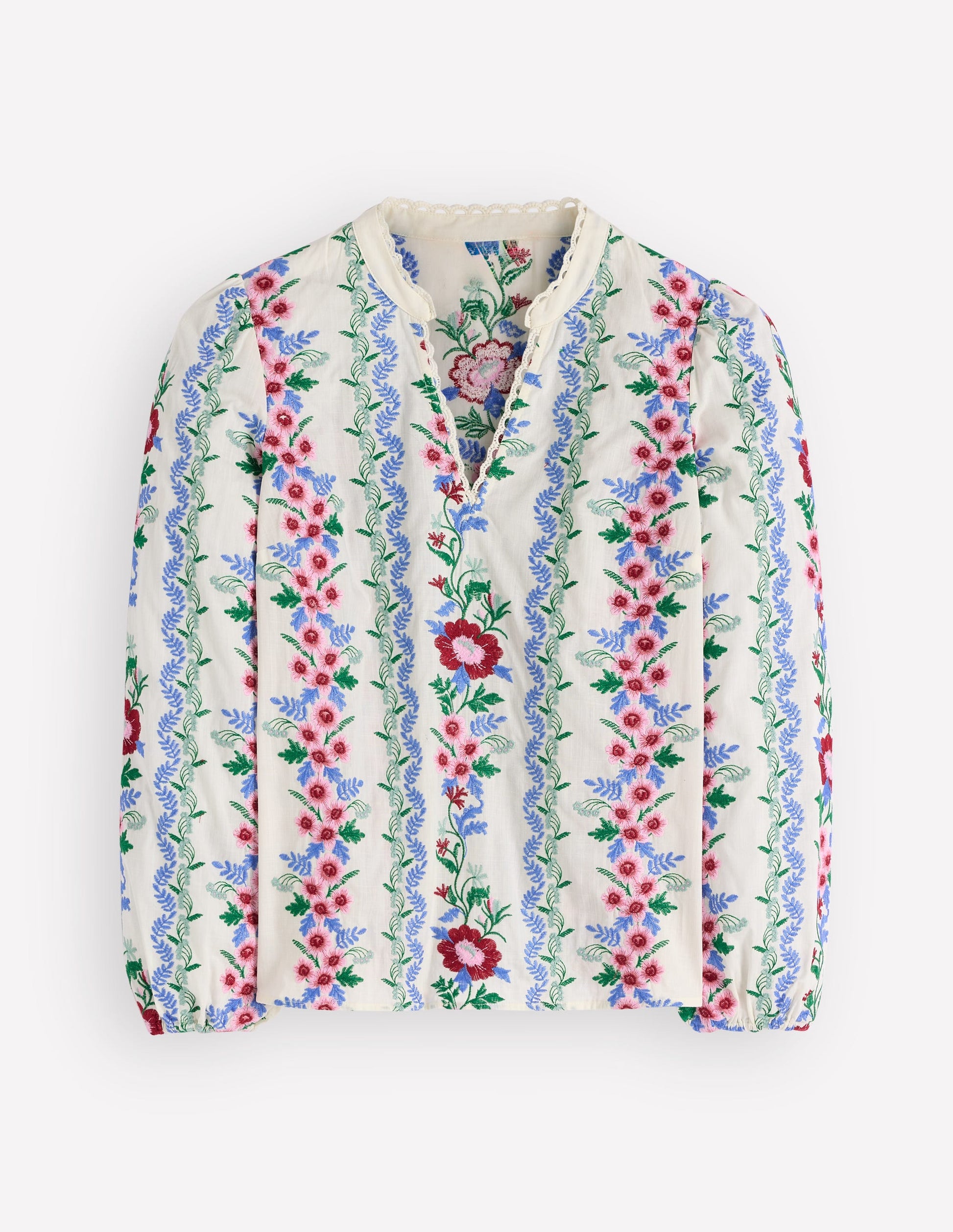 Embroidered Notch Neck Top-Floral Embroidery-9
