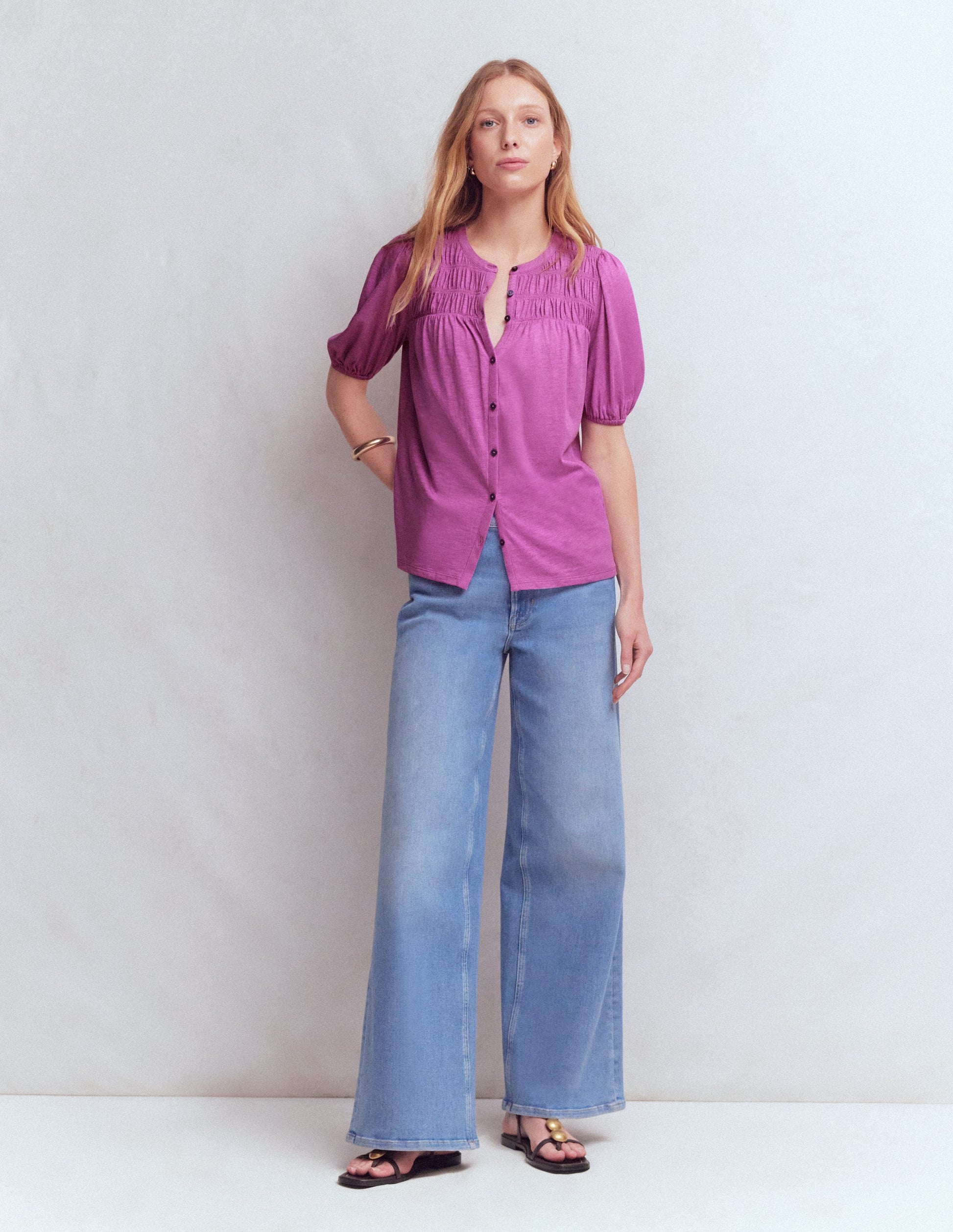 Mya Short Sleeve Smocked Shirt-Clover Purple-4