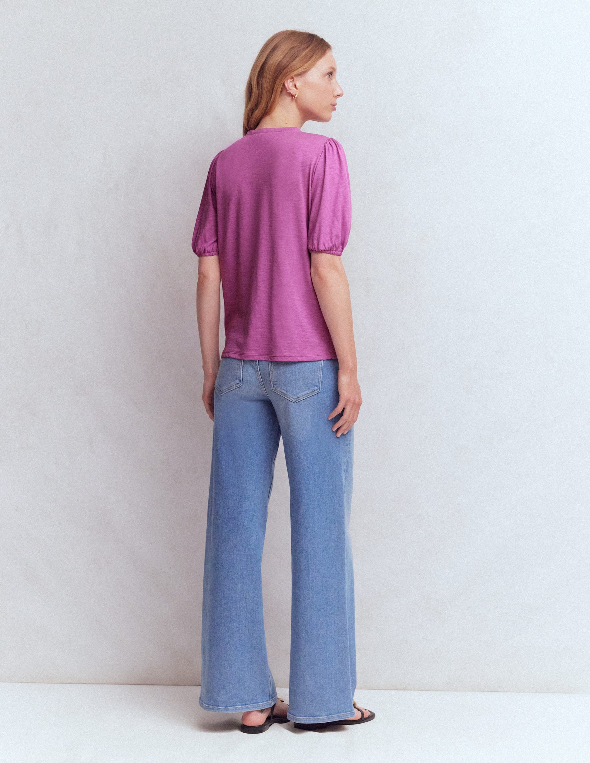 Mya Short Sleeve Smocked Shirt-Clover Purple-5