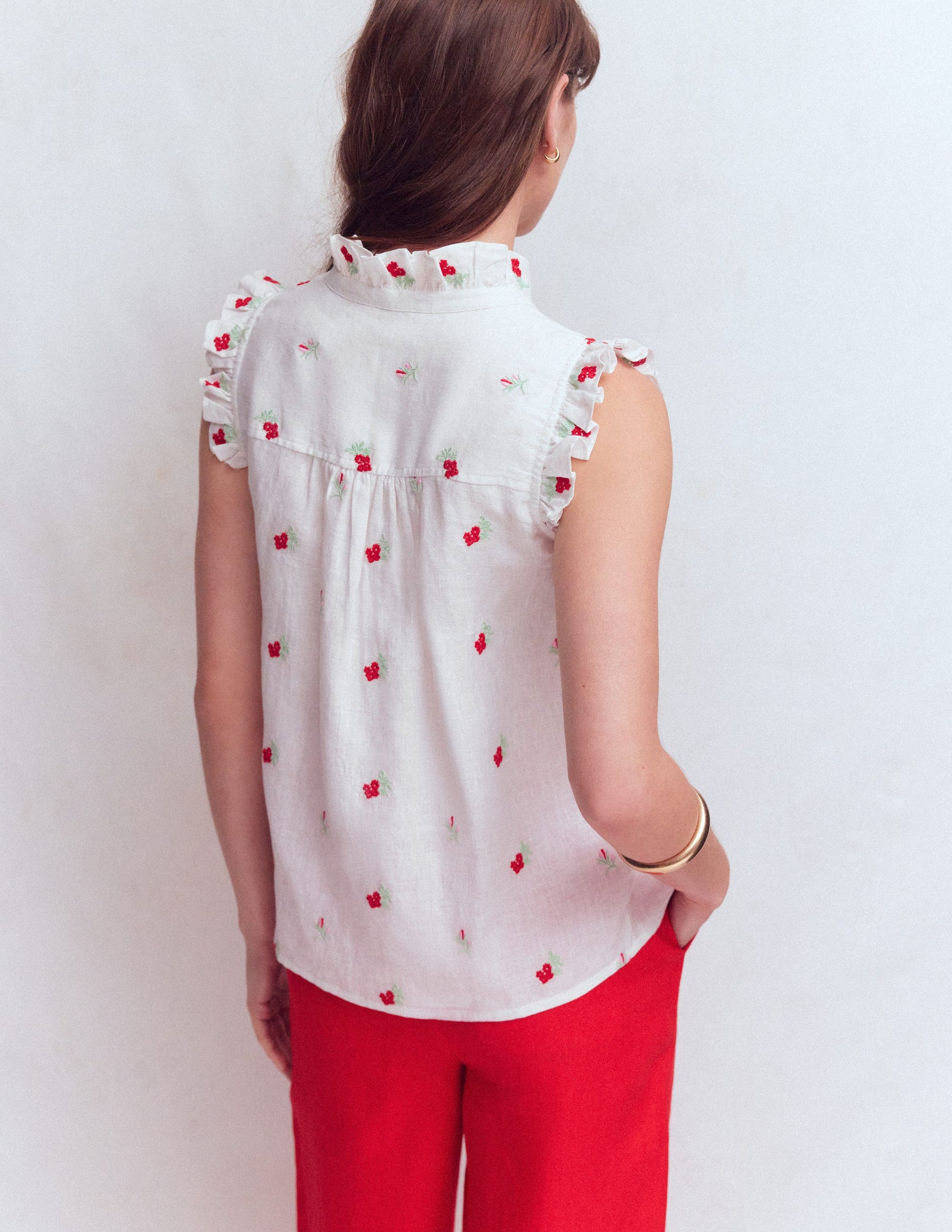 Isabel Sleeveless Linen Top-Floral Embroidery-3