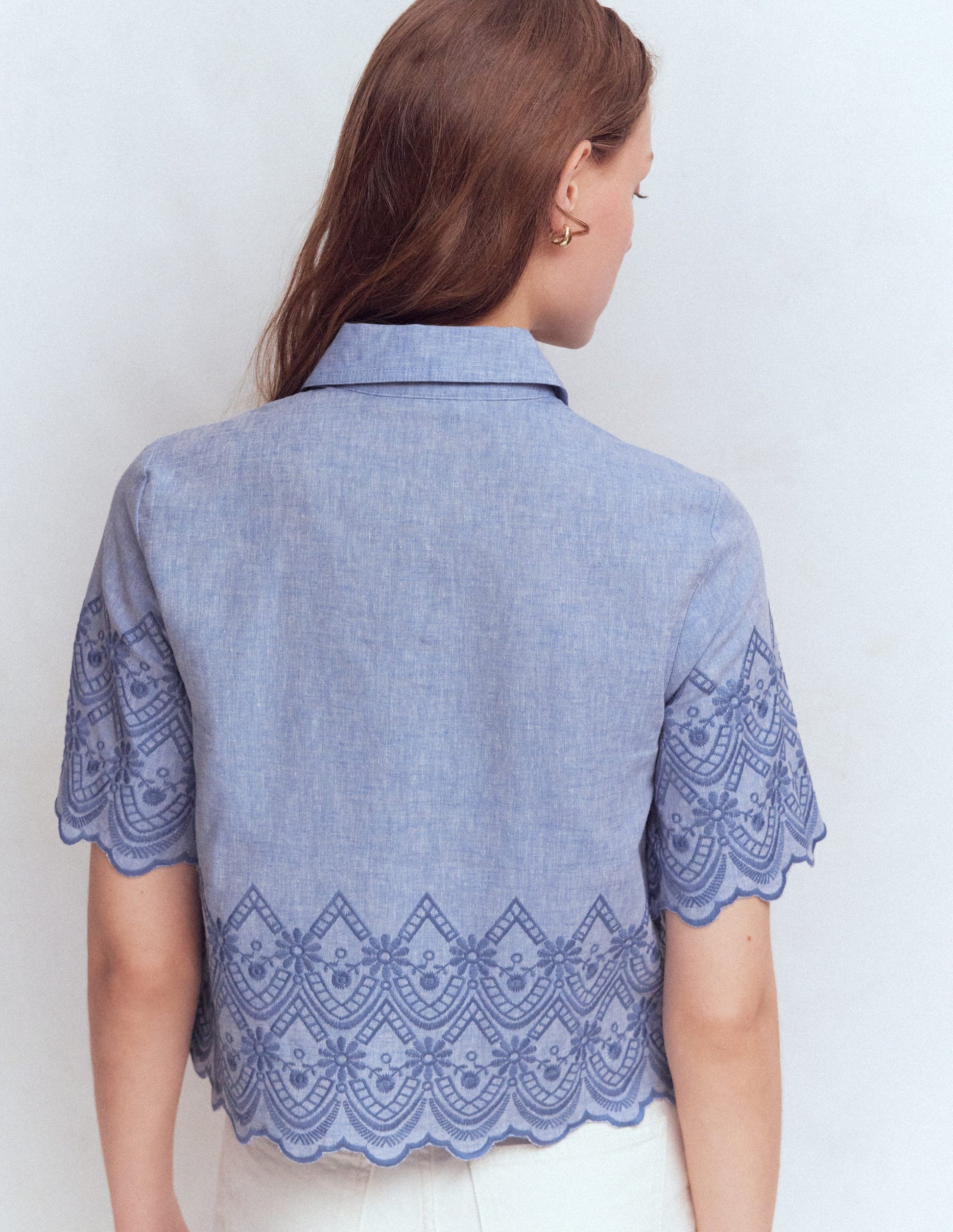 Short Sleeve Broderie Shirt-Chambray-3