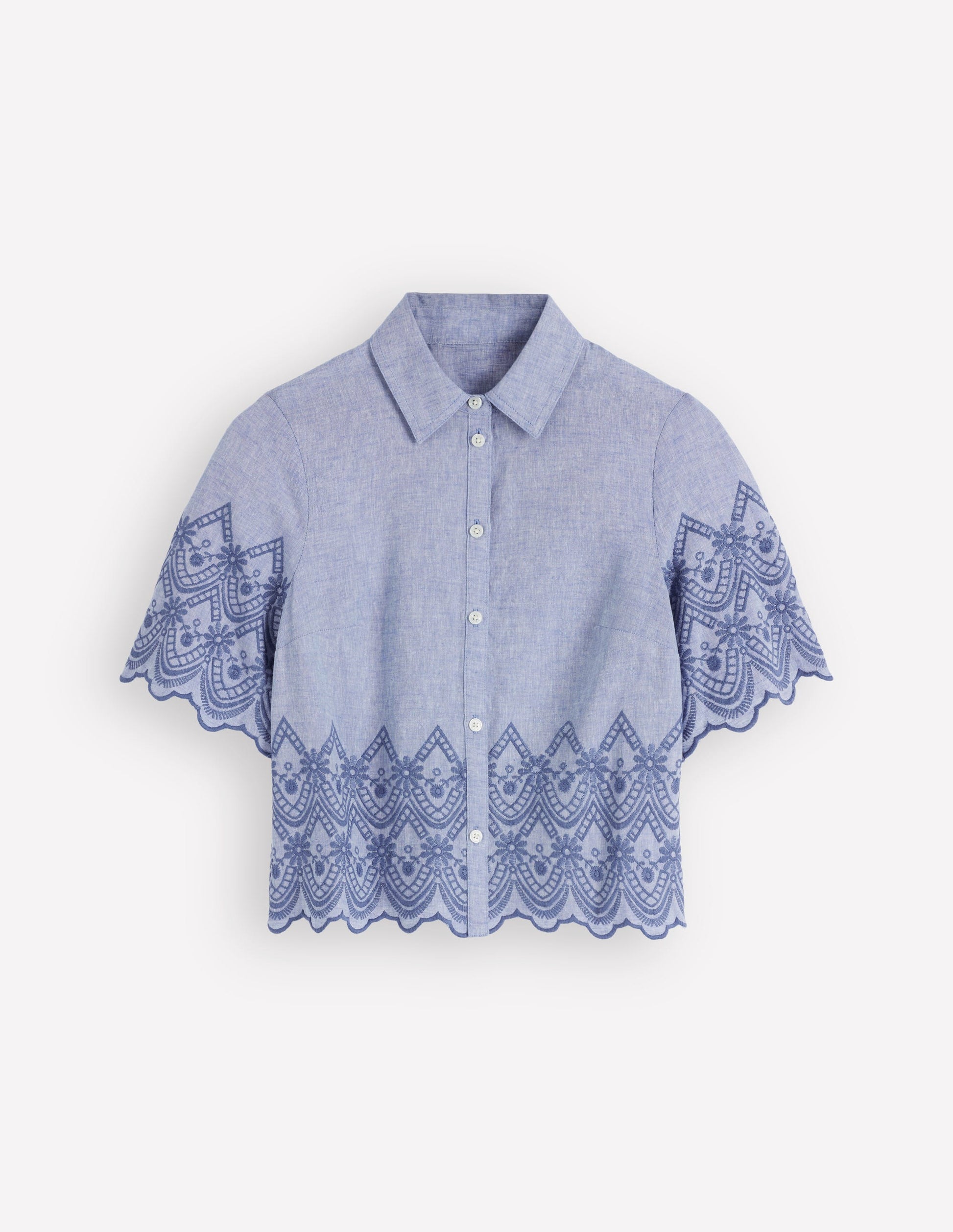 Short Sleeve Broderie Shirt-Chambray-5