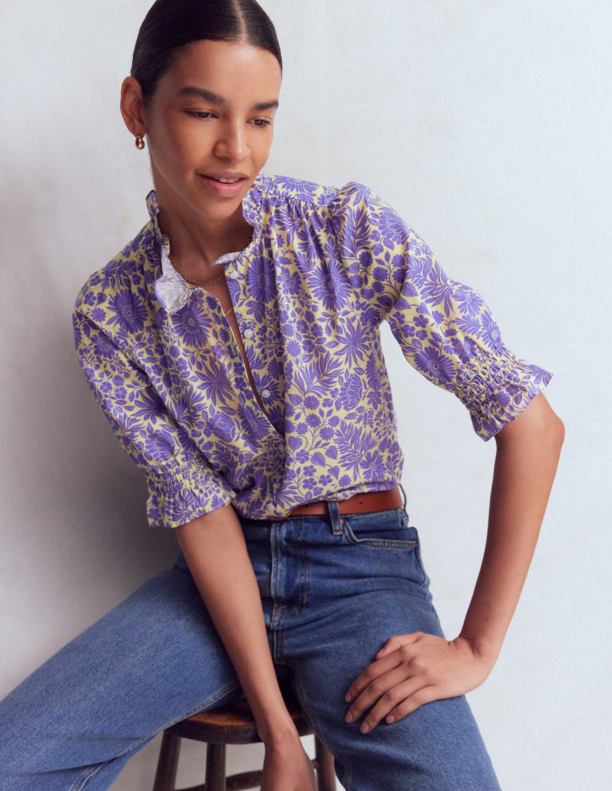 Heather Smocked Sleeve Top-Han Purple, Flowerbed Bloom-1