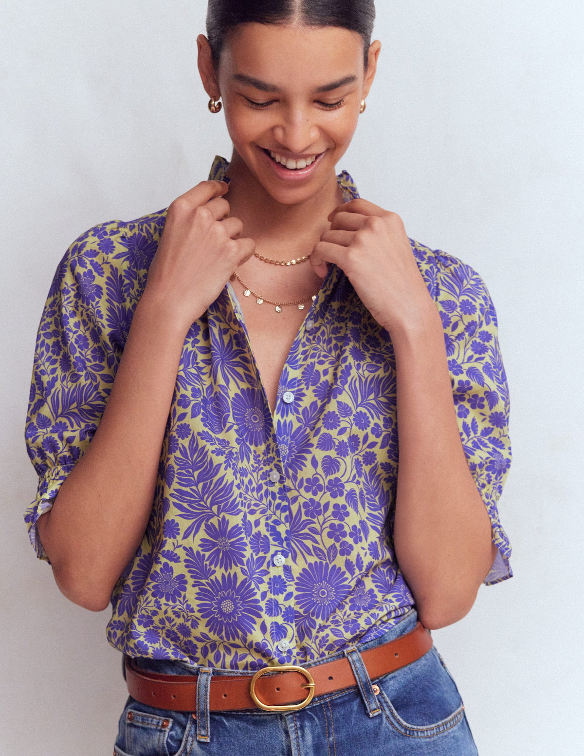 Heather Smocked Sleeve Top-Han Purple, Flowerbed Bloom - Image 4