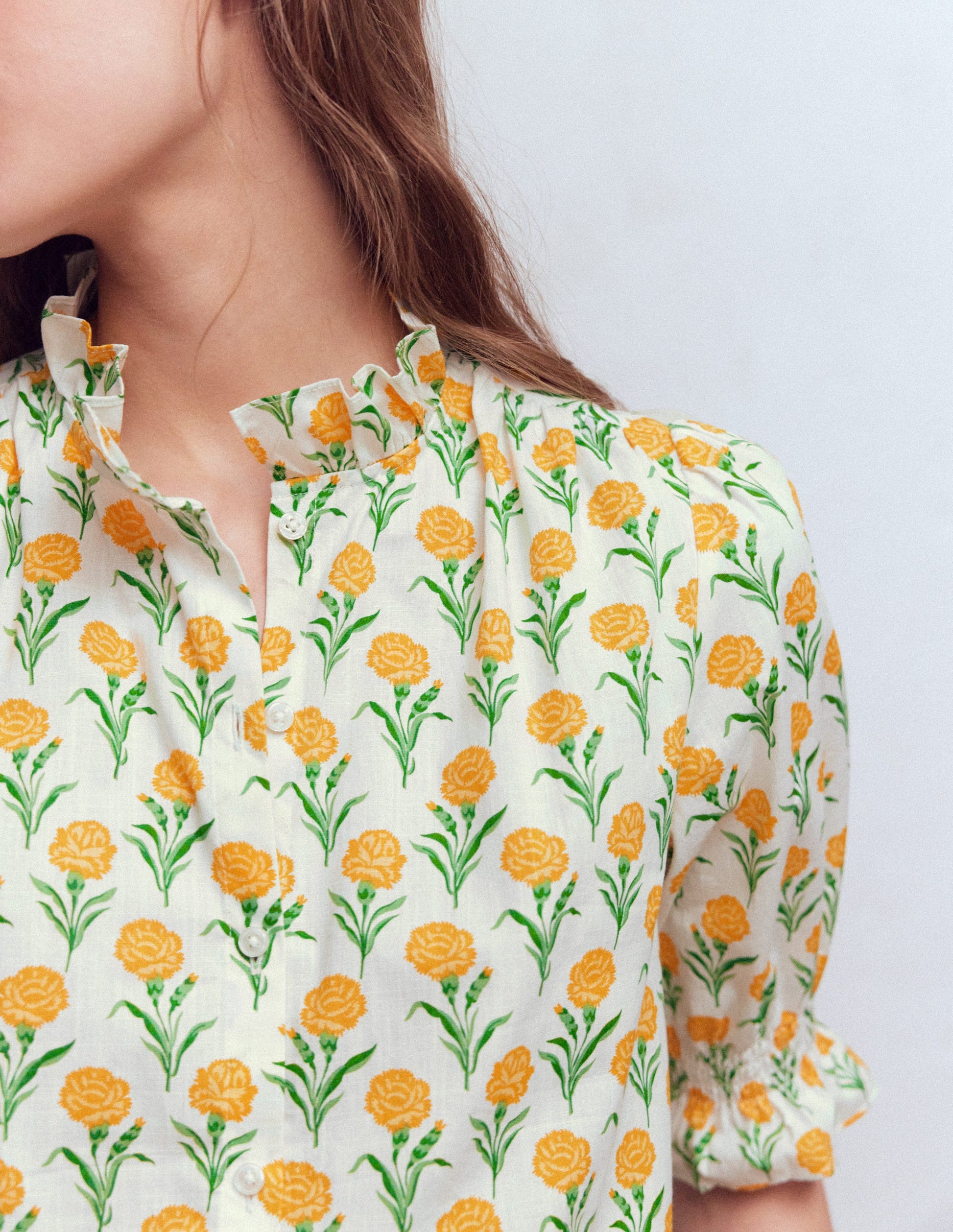 Heather Smocked Sleeve Top-Marigold, Carnation Stems-2