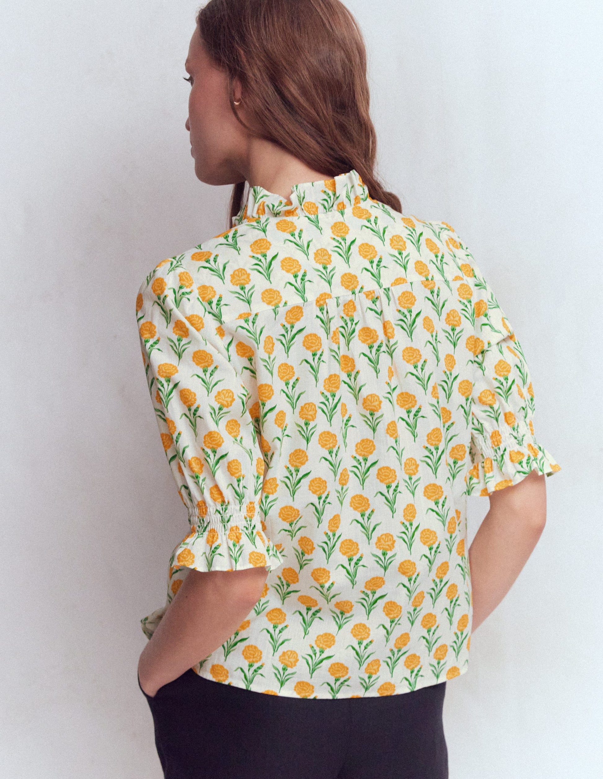 Heather Smocked Sleeve Top-Marigold, Carnation Stems-3