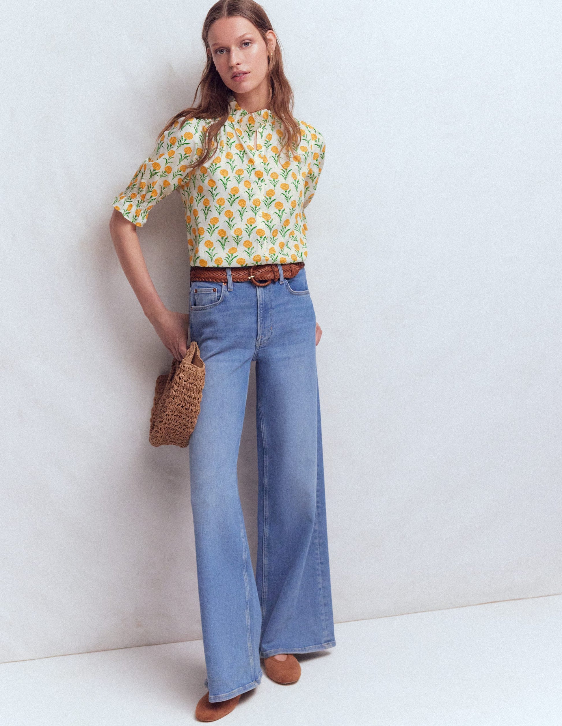 Heather Smocked Sleeve Top-Marigold, Carnation Stems-6