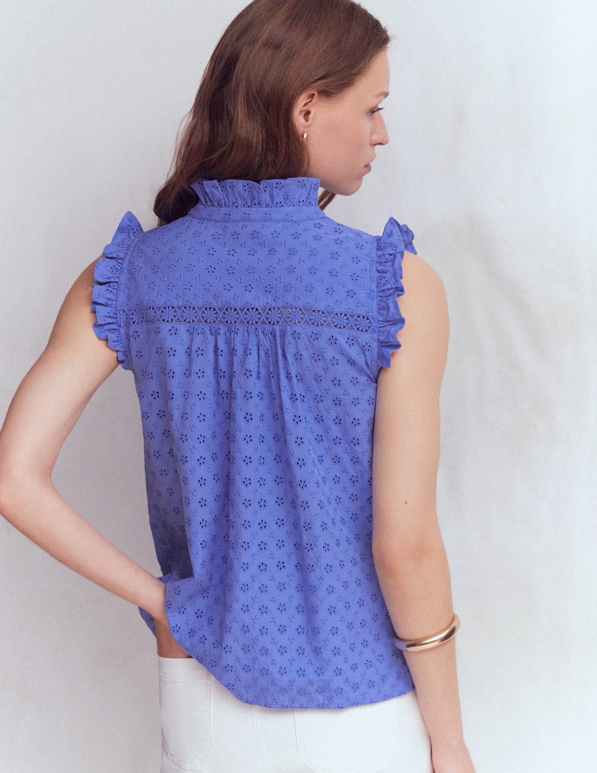 Isabel Sleeveless Broderie Top-Cornflower Blue-3