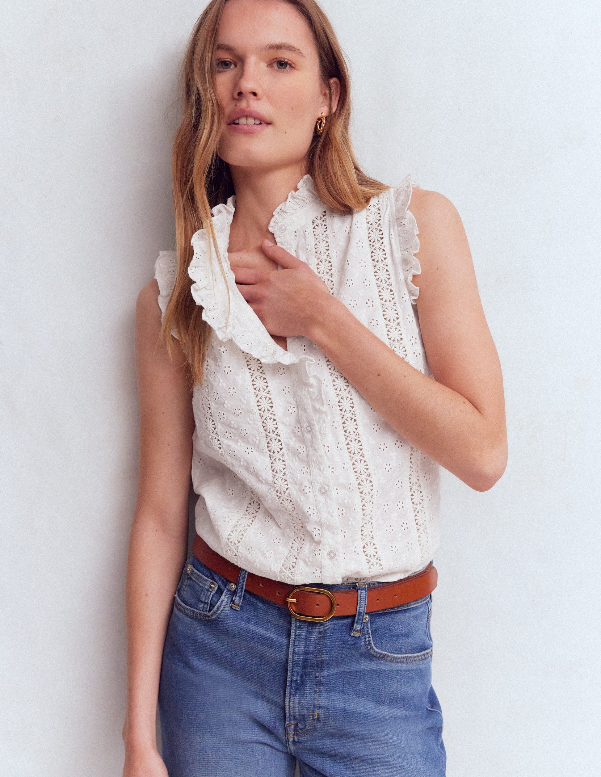 Isabel Sleeveless Broderie Top-White-5