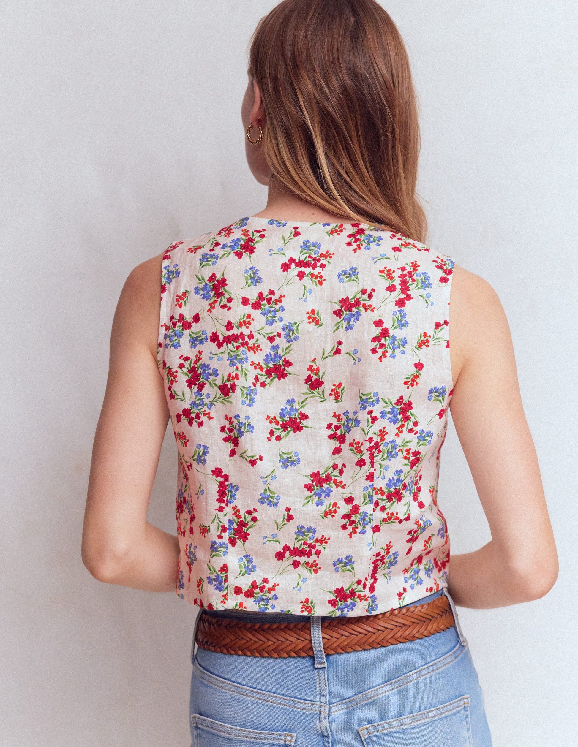 Andrea Linen Shell Top-Ivory, Bloom Scatter-3