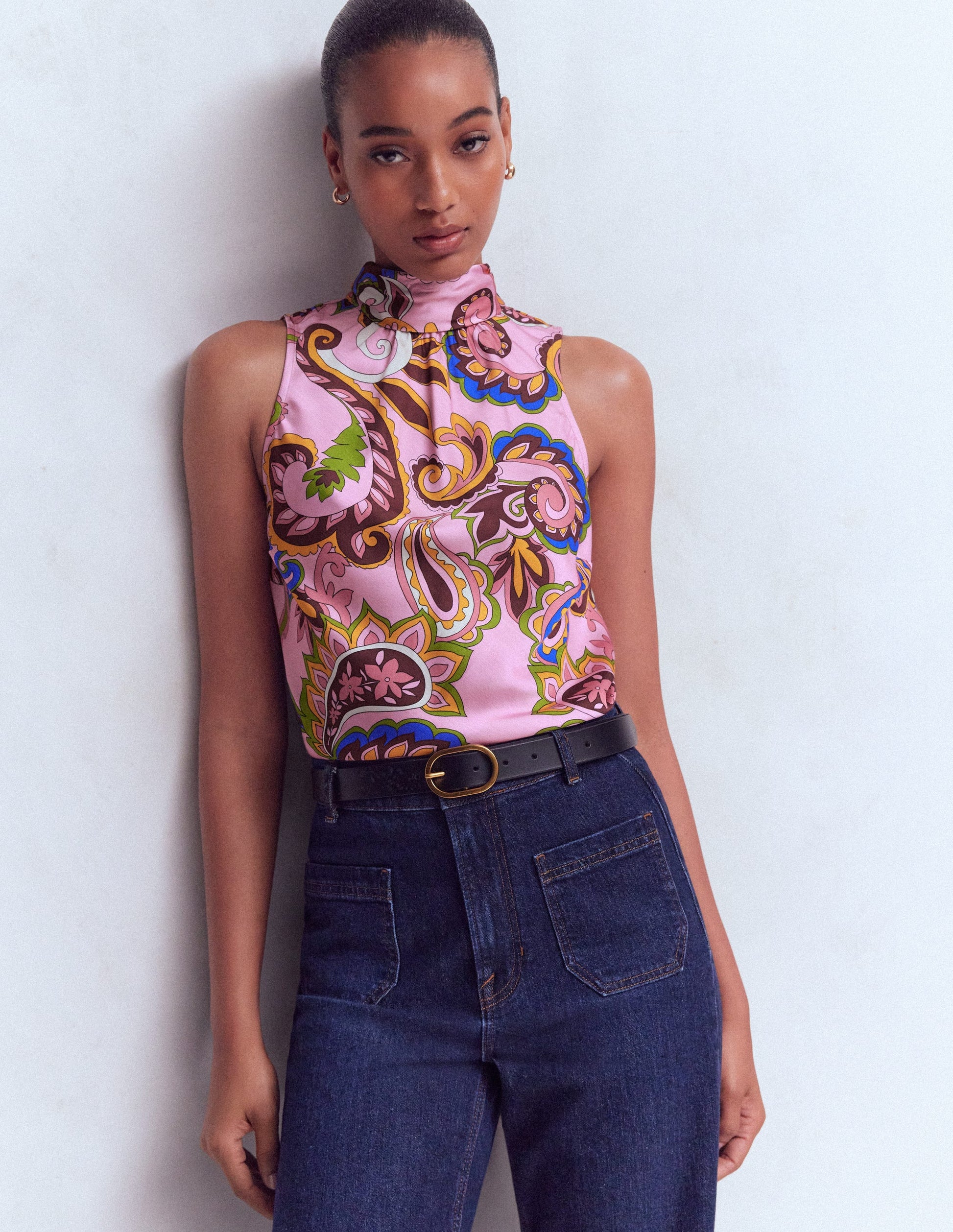 Satin Halterneck Top-Paisley Print-2
