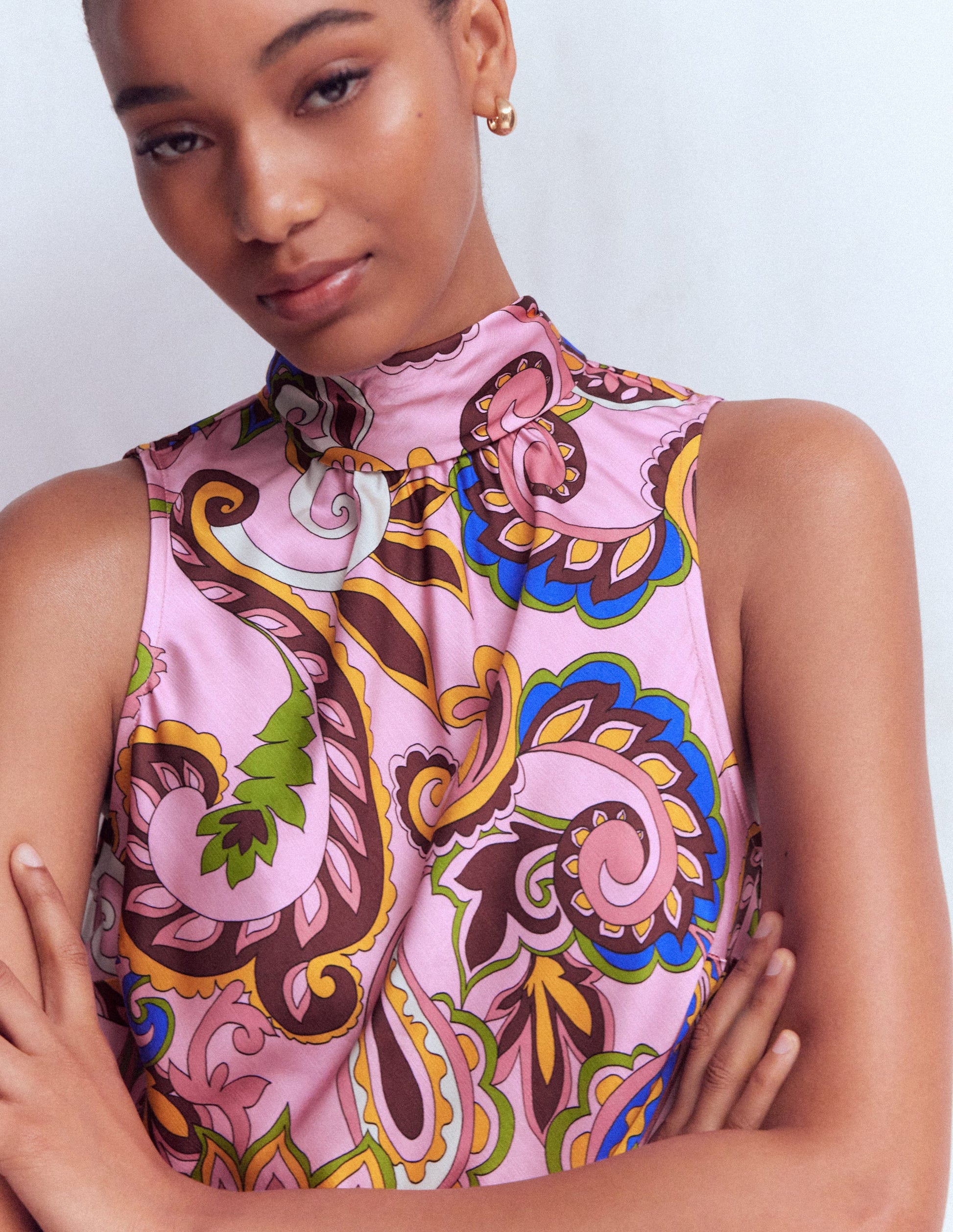 Satin Halterneck Top-Paisley Print-3