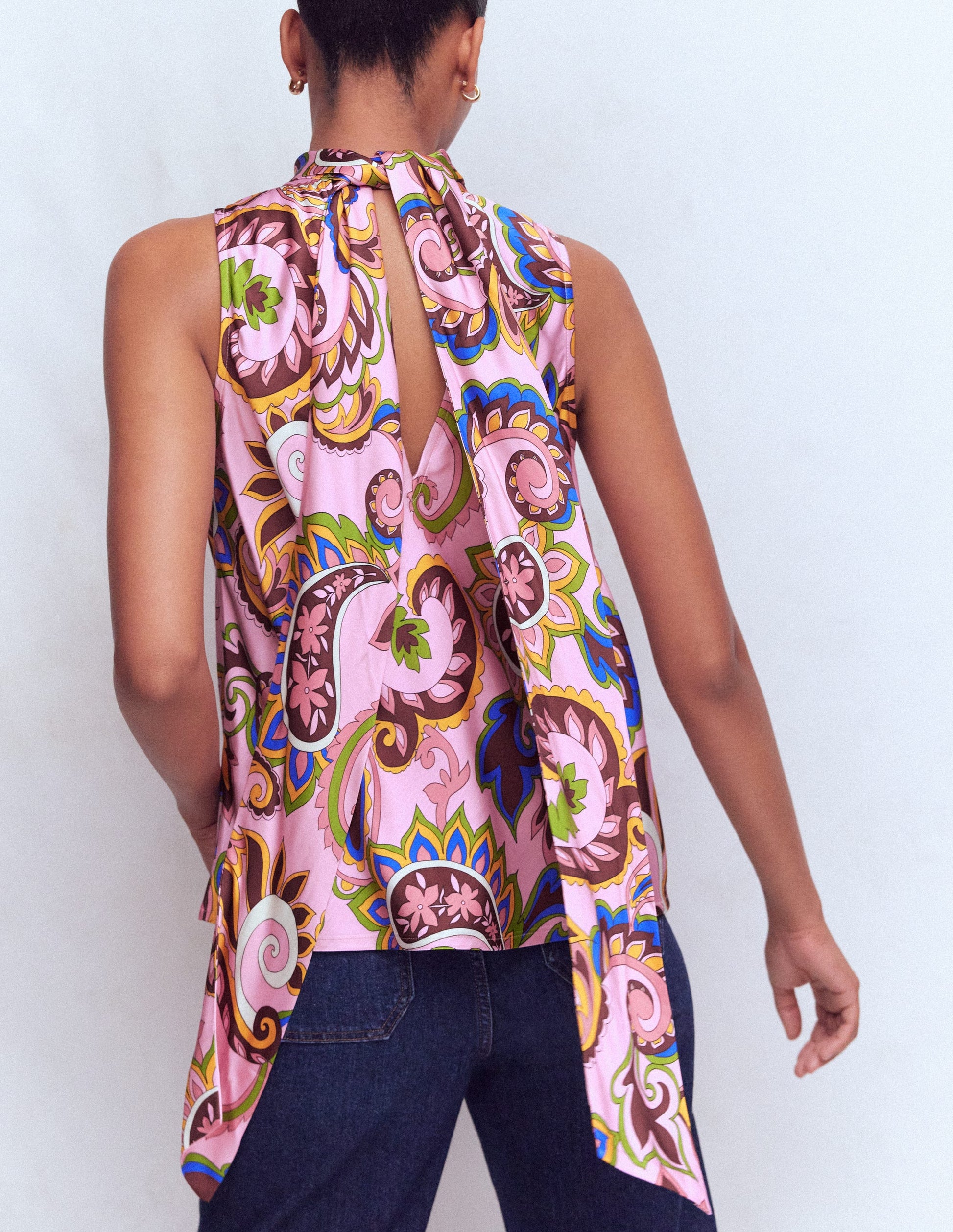 Satin Halterneck Top-Paisley Print-4