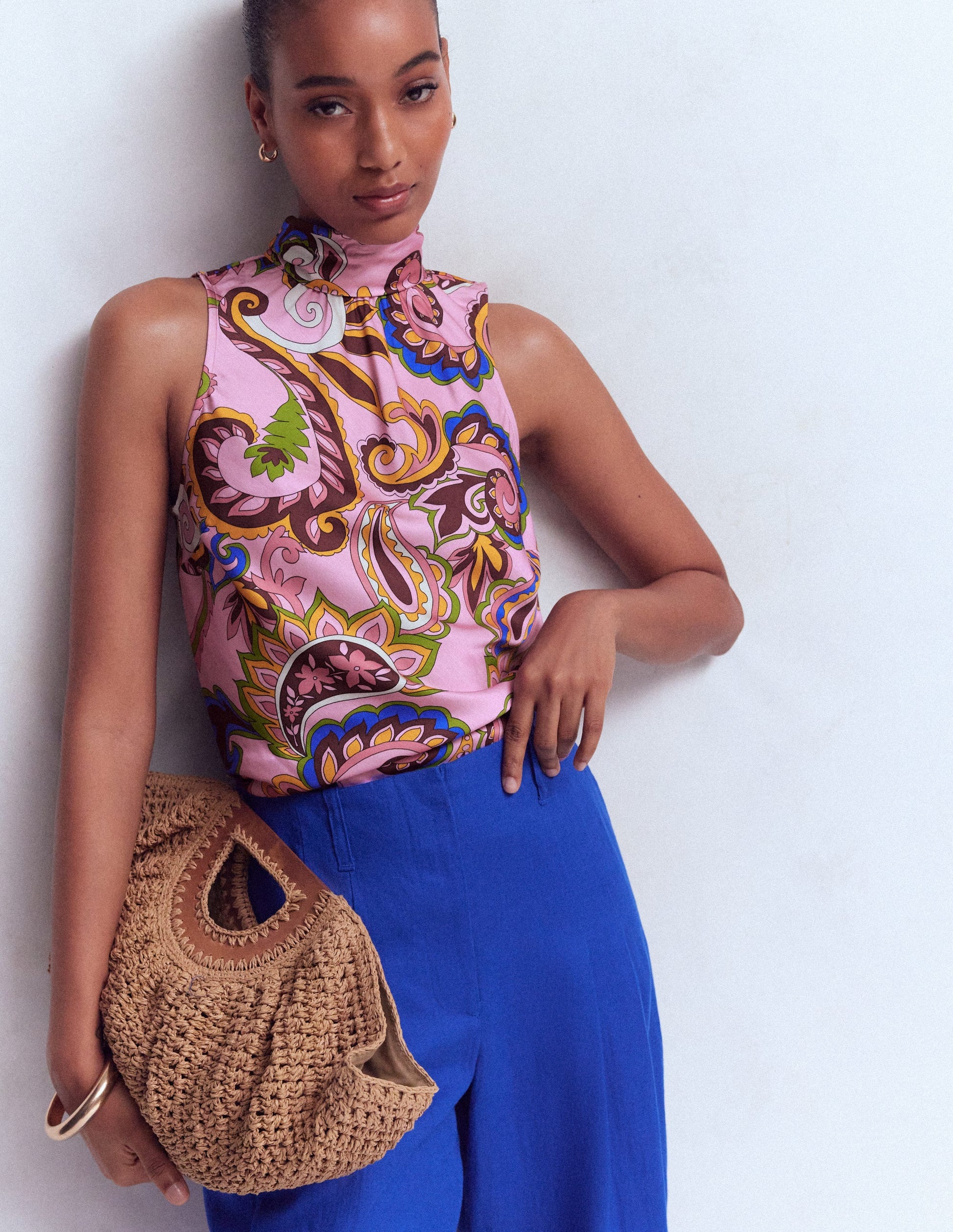 Satin Halterneck Top-Paisley Print-6