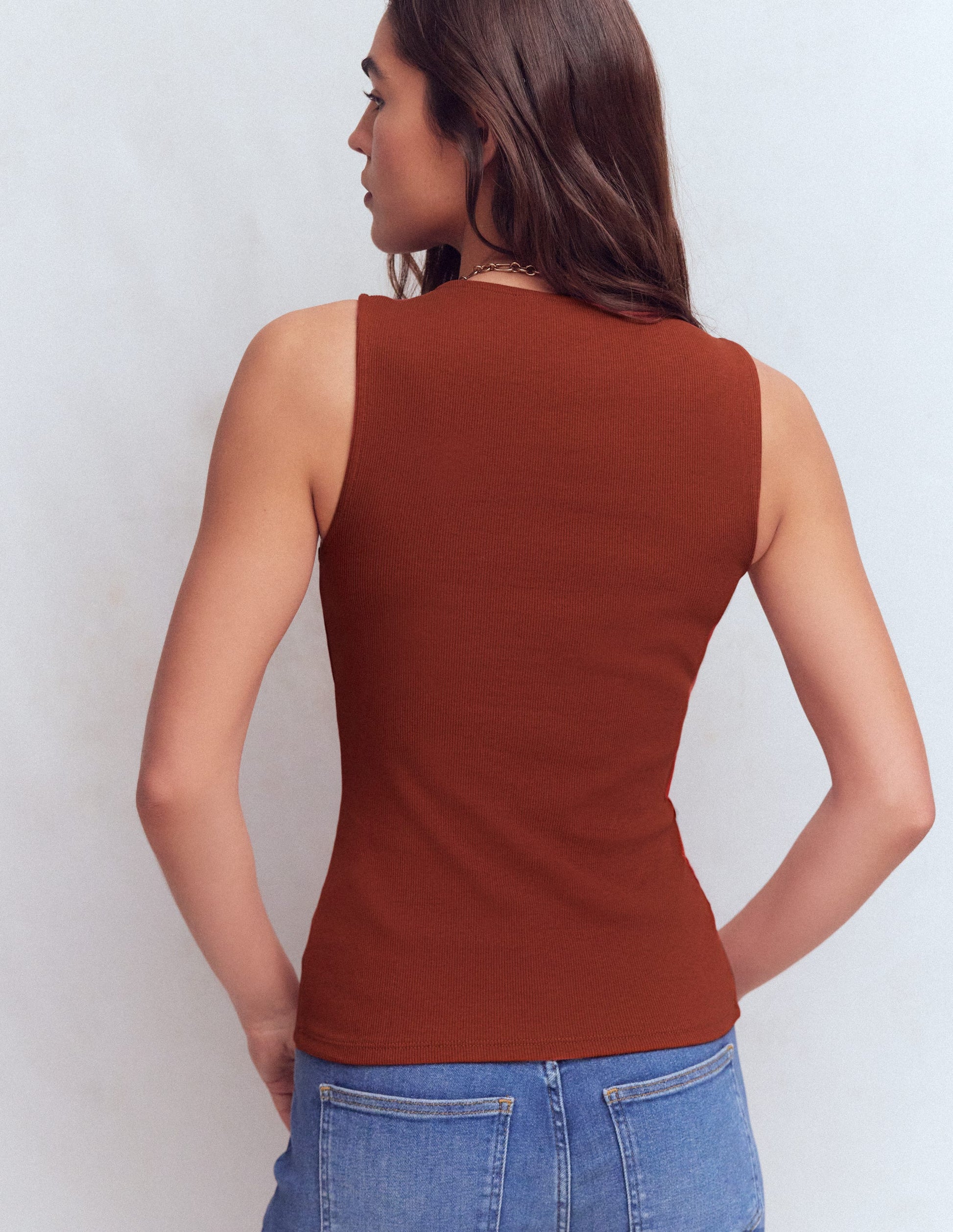 Evie Button Through Rib Vest-Burnt Orange-3