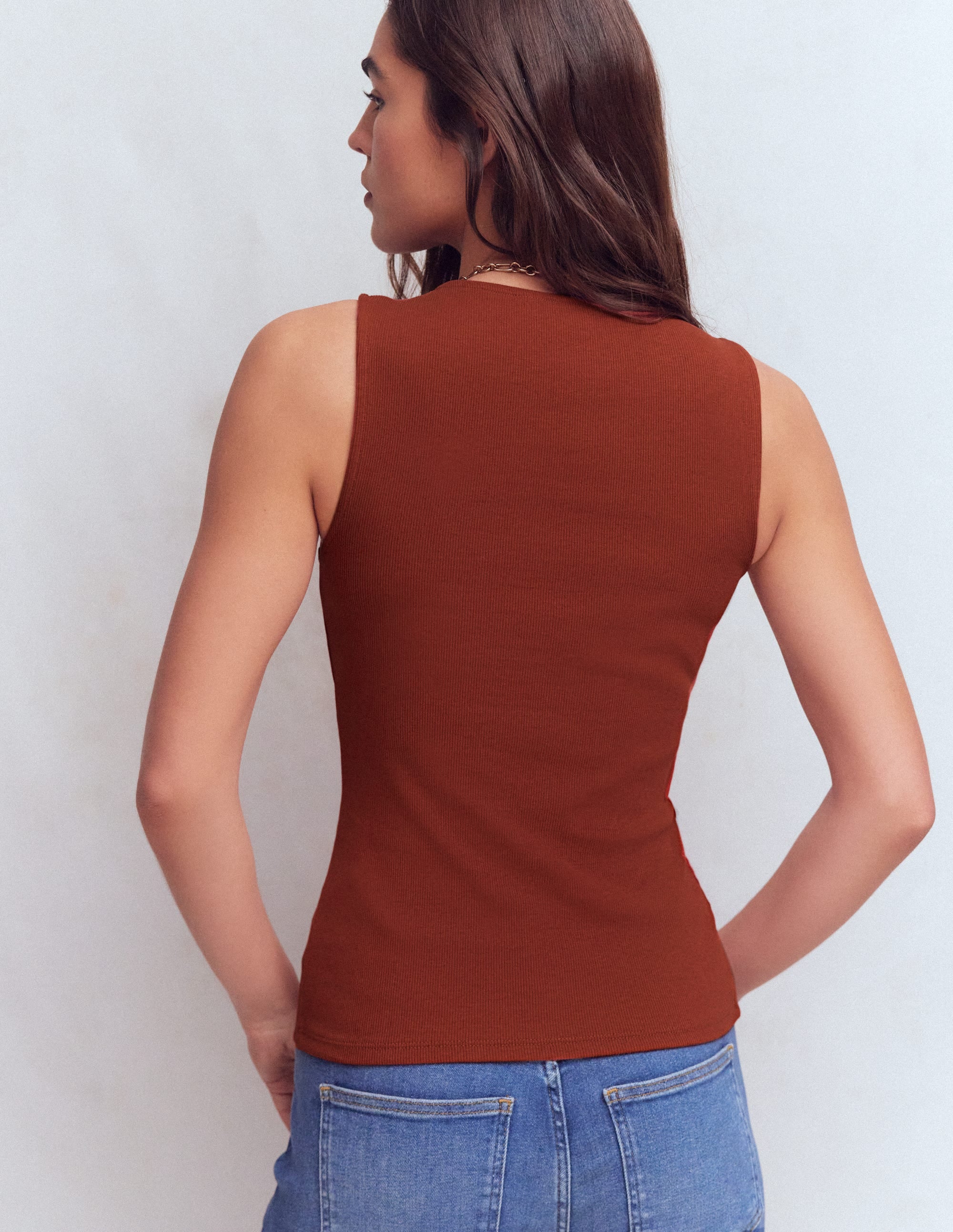 Evie Button Through Rib Vest-Burnt Orange - Image 3