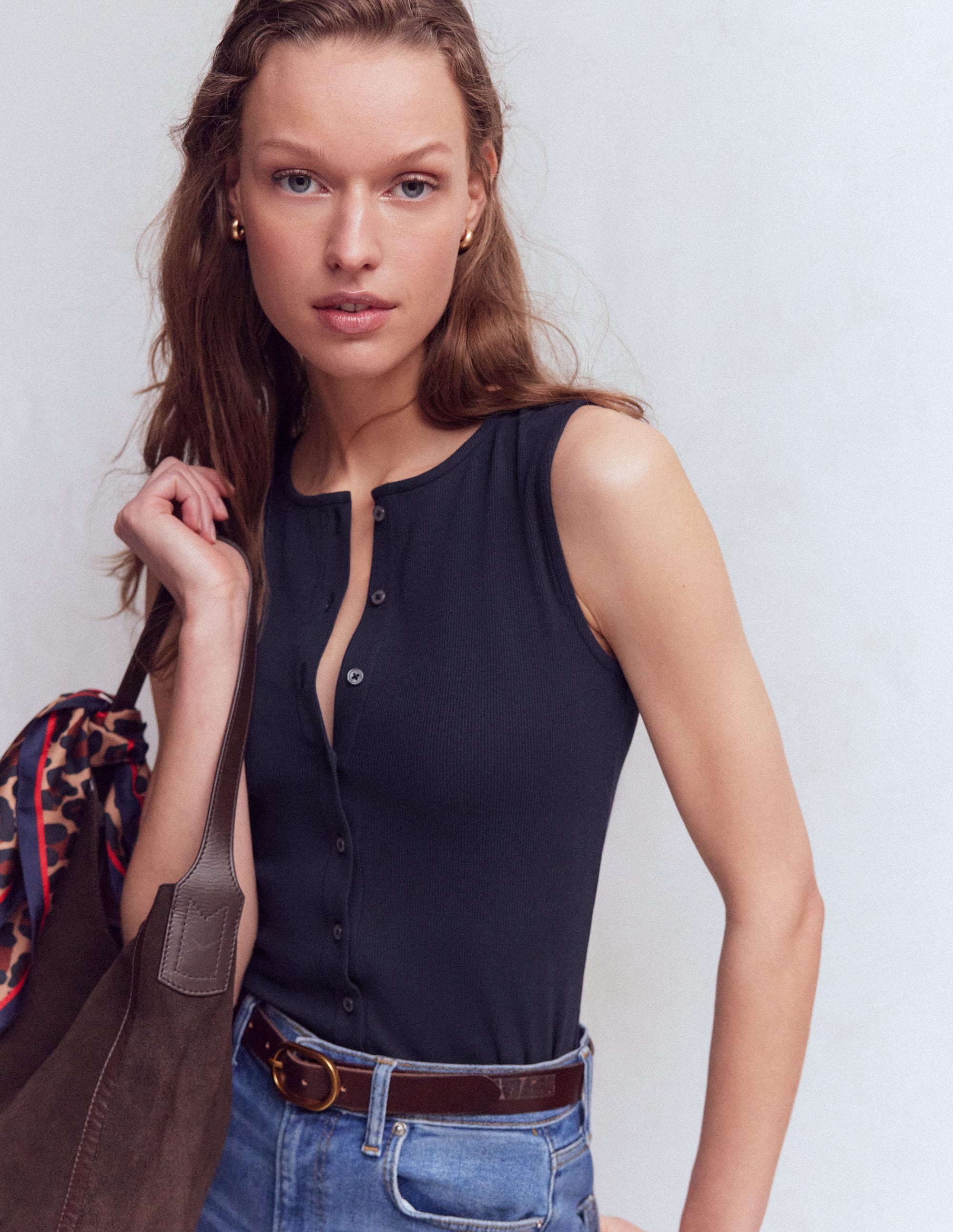 Evie Button Through Rib Vest-Navy - Image 1