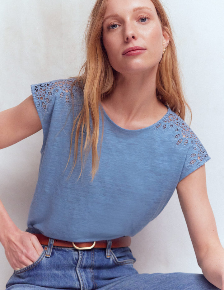 Tara Cutwork Linen Tee-Ashleigh Blue