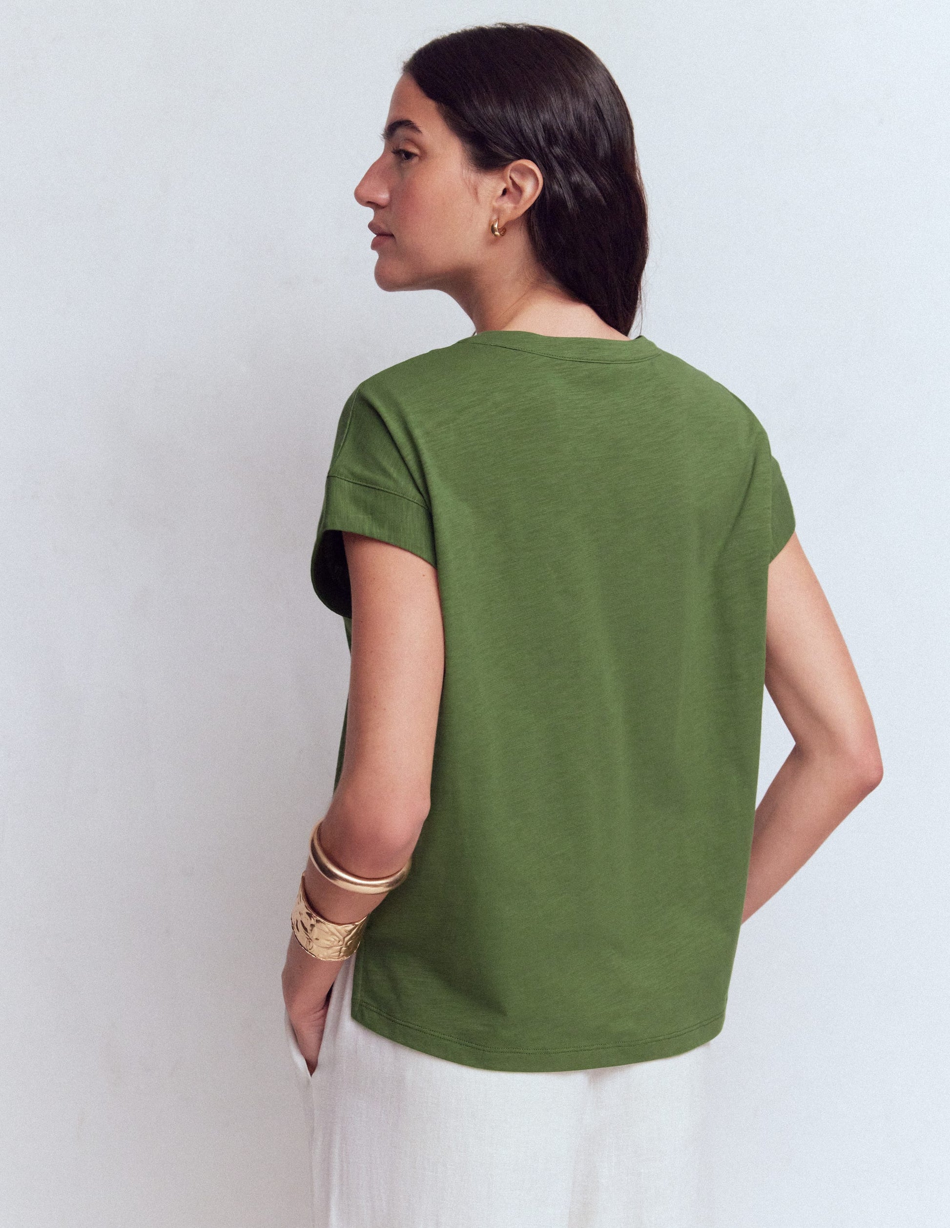 Nina Embroidered Notch T-shirt-Safari Green-3