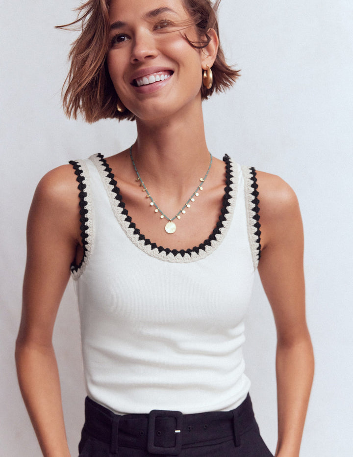 Maddie Trim Detail Vest-Ivory