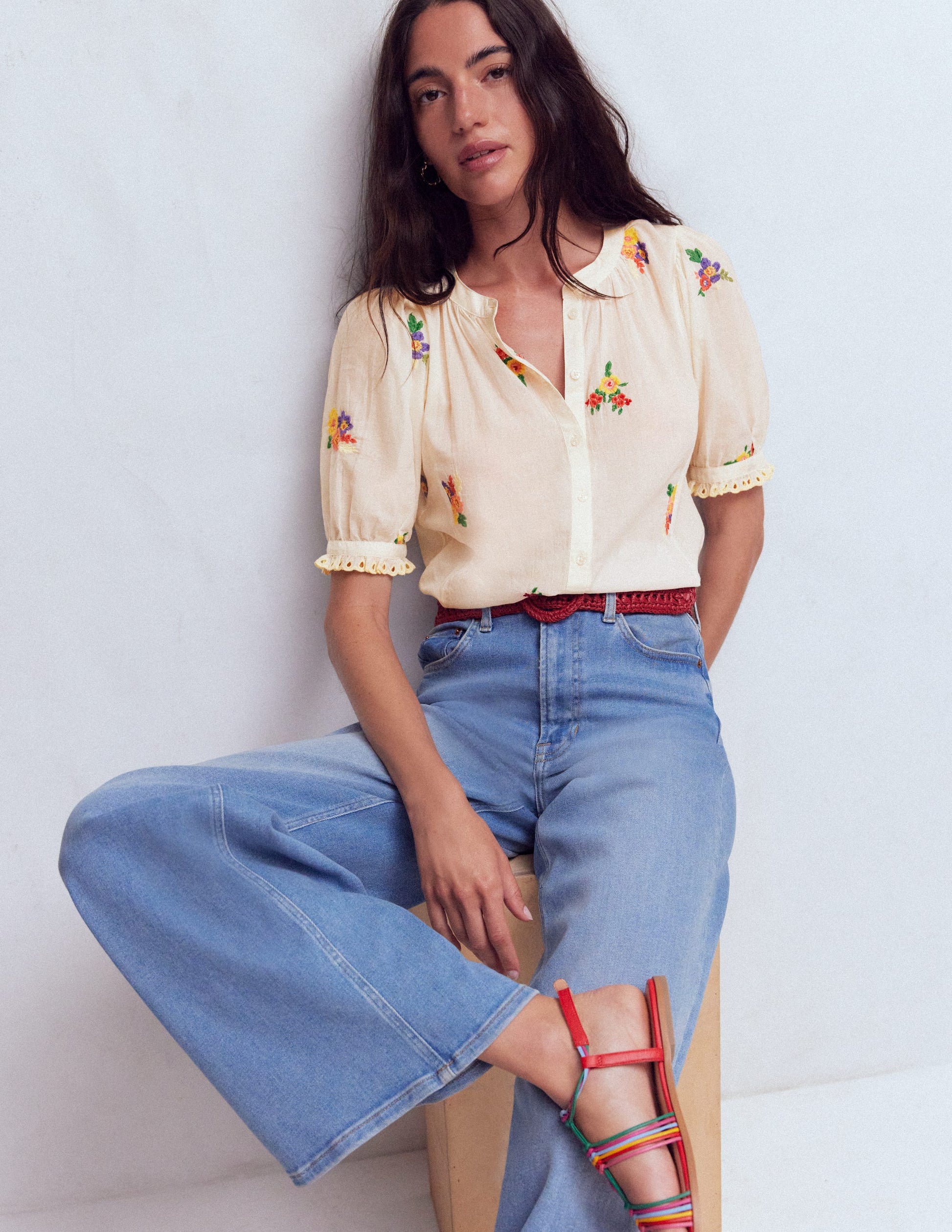 Camille Embroidered Cotton Top-Ivory Floral Embroidery-1