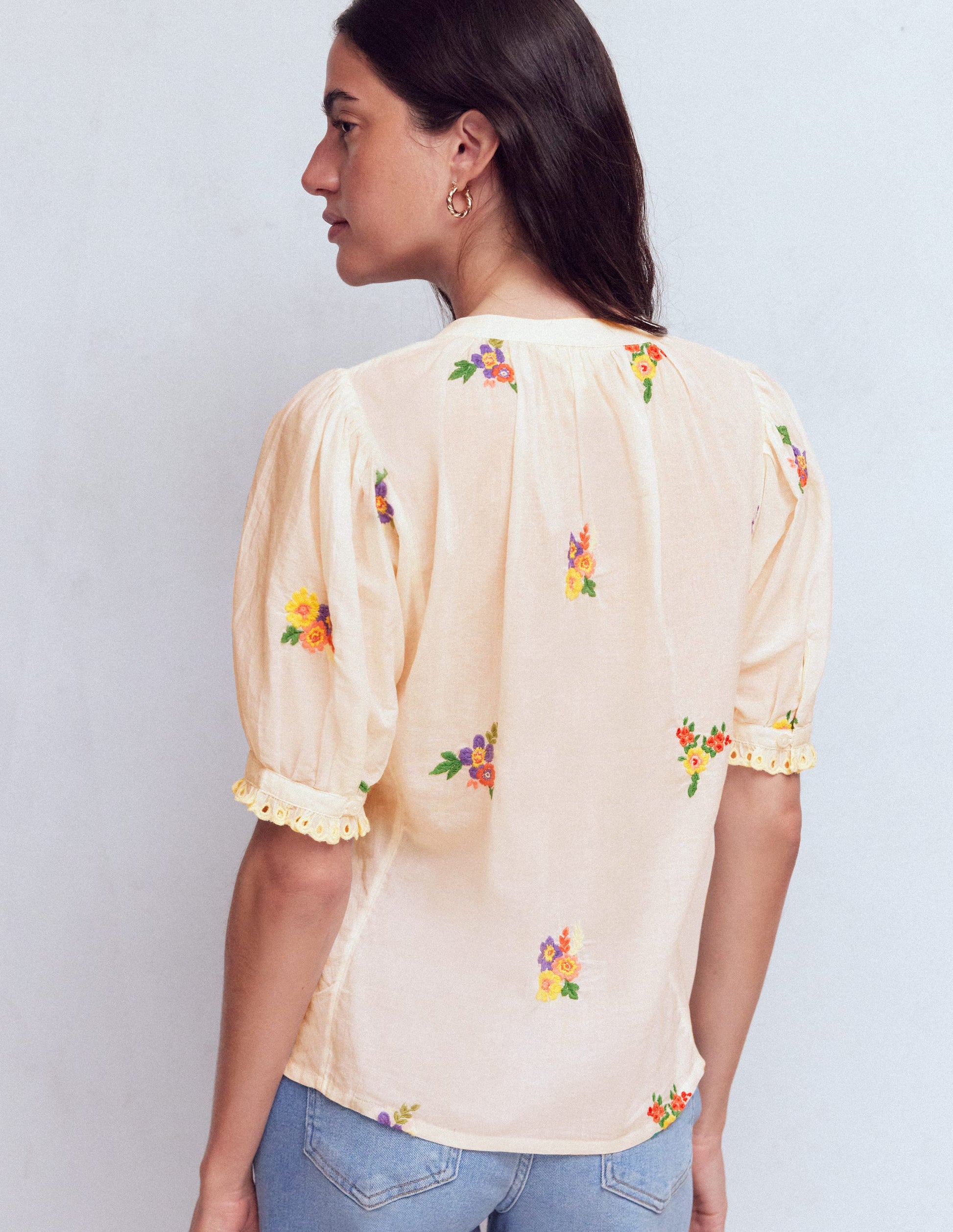 Camille Embroidered Cotton Top-Ivory Floral Embroidery-4