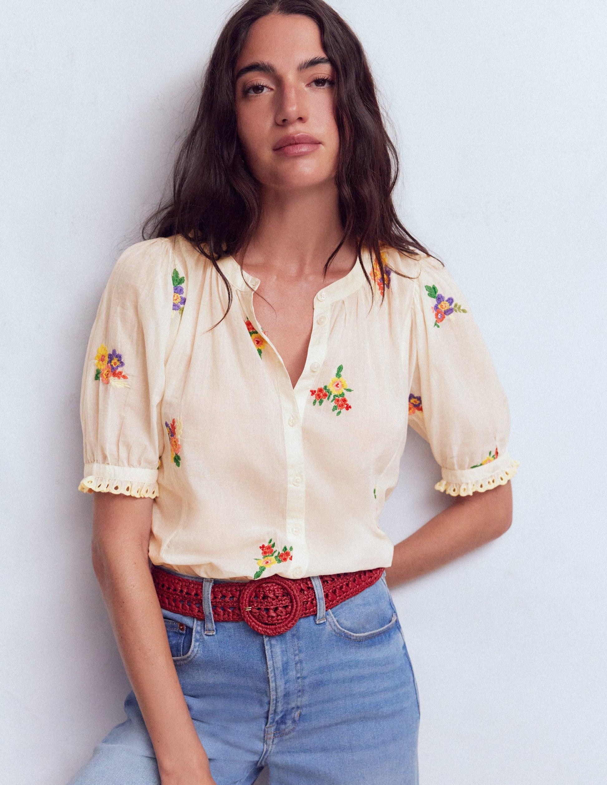 Camille Embroidered Cotton Top-Ivory Floral Embroidery-5